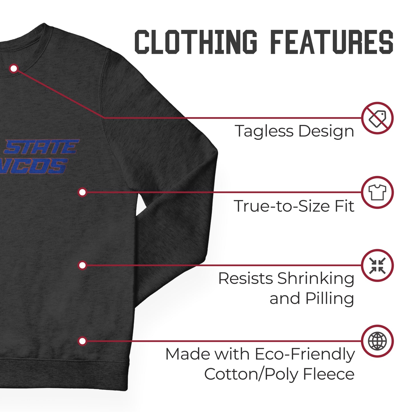 Boise State Broncos NCAA Adult Charcoal Crewneck Fleece Sweatshirt - Charcoal