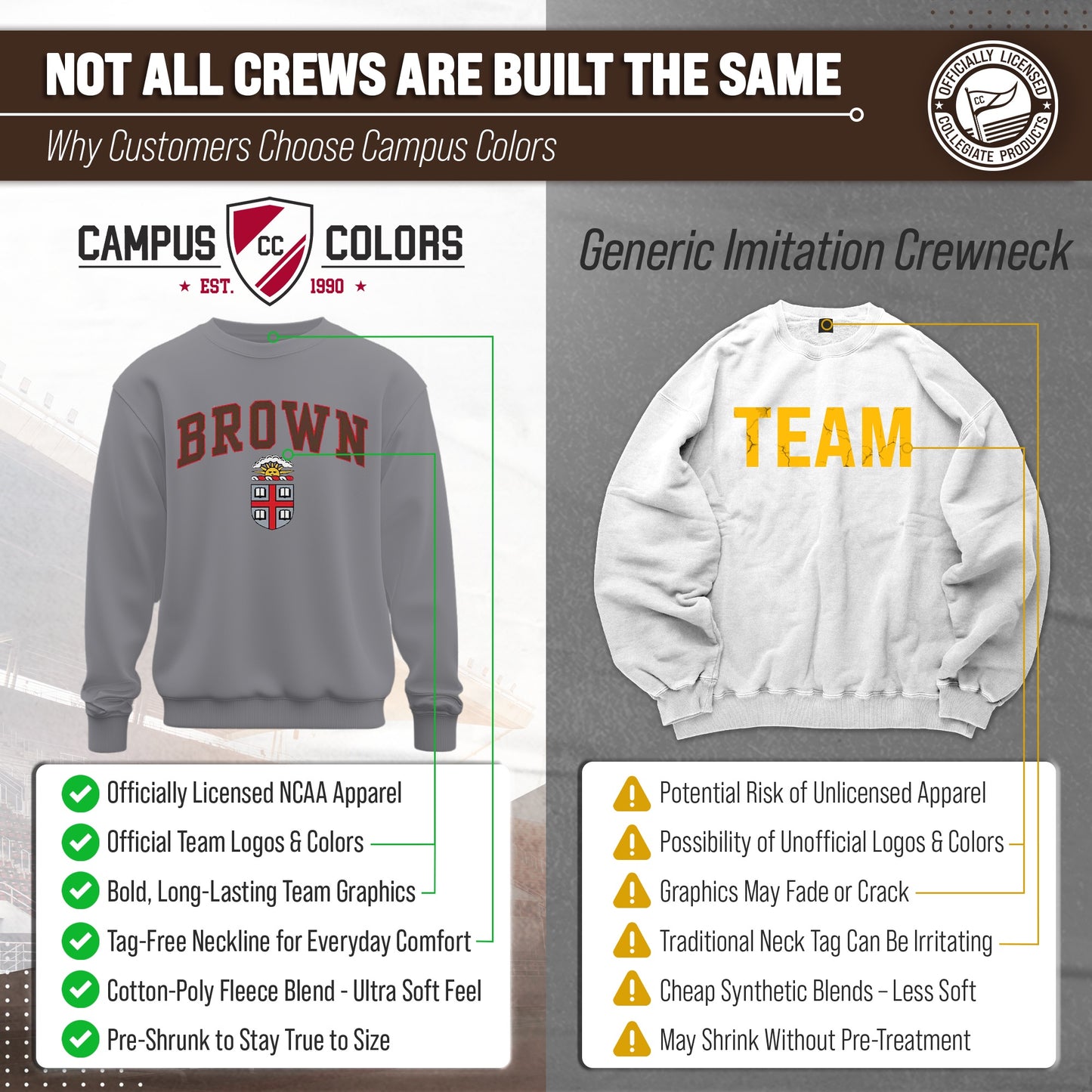 Brown Bears Campus Colors Adult Arch & Logo Soft Style Gameday Crewneck Sweatshirt - Gray