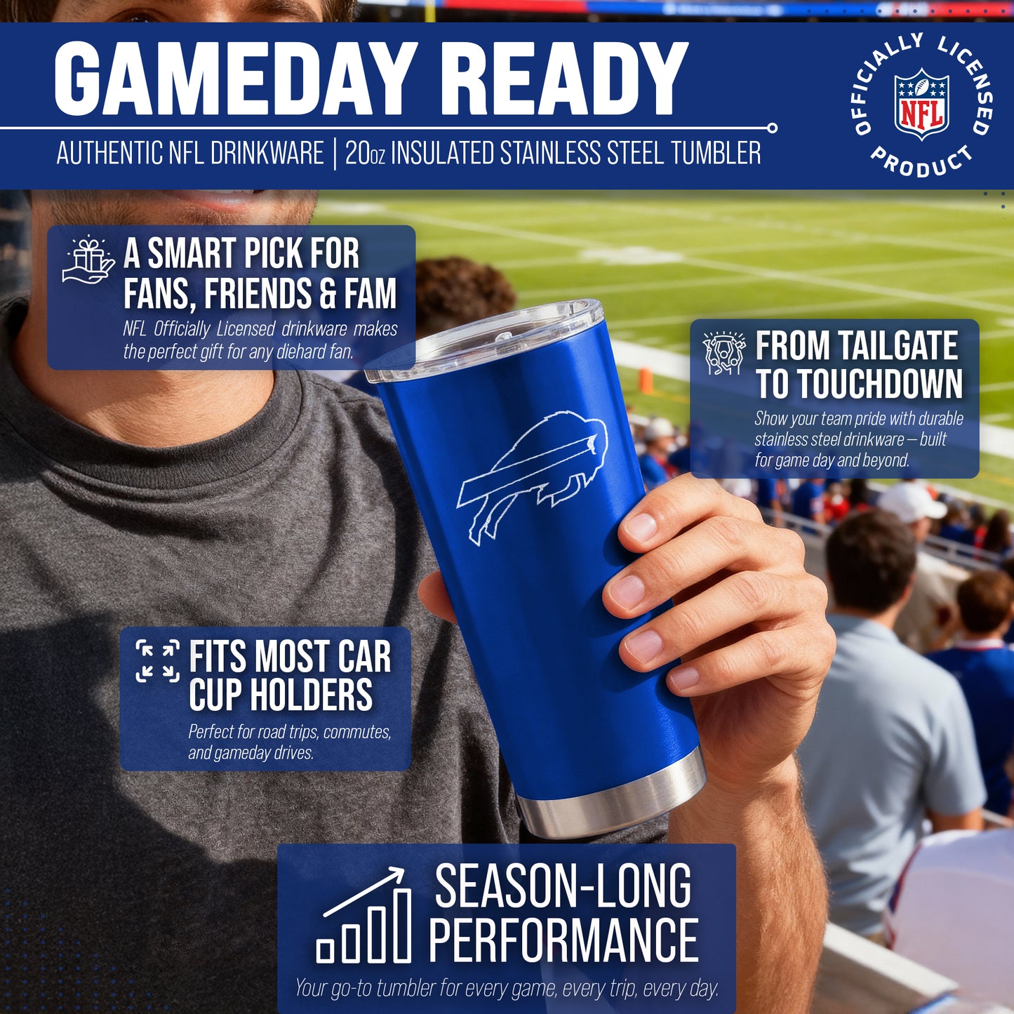 Buffalo Bills NFL 20oz Gameday Stainless Steel Tumbler - Royal