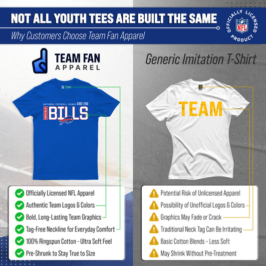 Buffalo Bills NFL Youth Modern Endzone Football T-Shirt Unisex Tag Free Comfortable - Royal