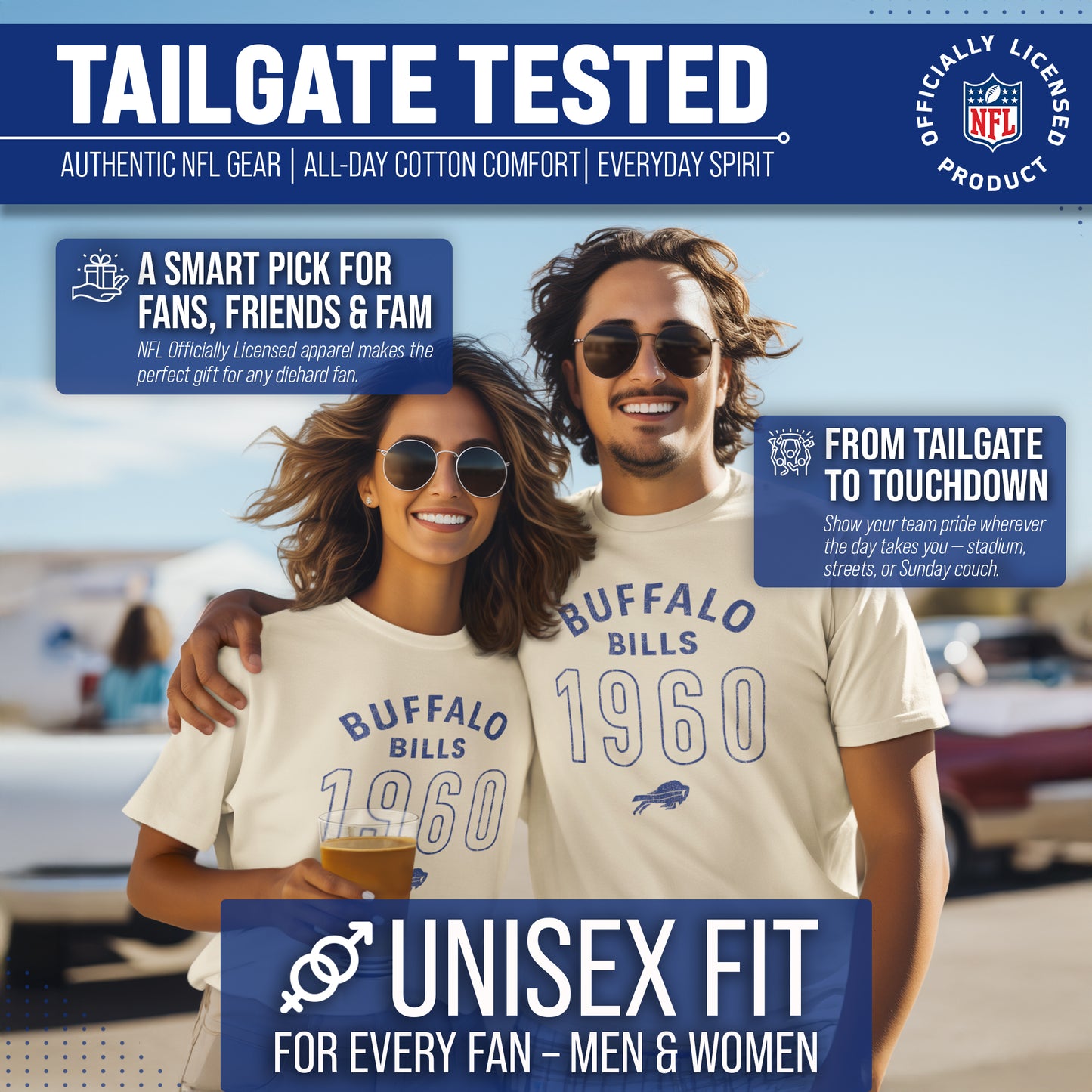 Buffalo Bills NFL Adult Big Date Tag-Less T-Shirt - Natural