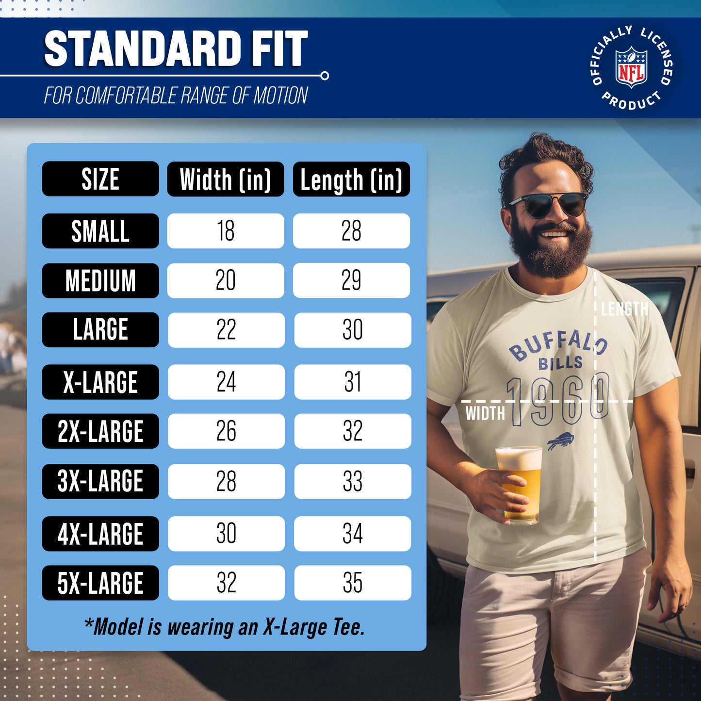 Buffalo Bills NFL Adult Big Date Tag-Less T-Shirt - Natural