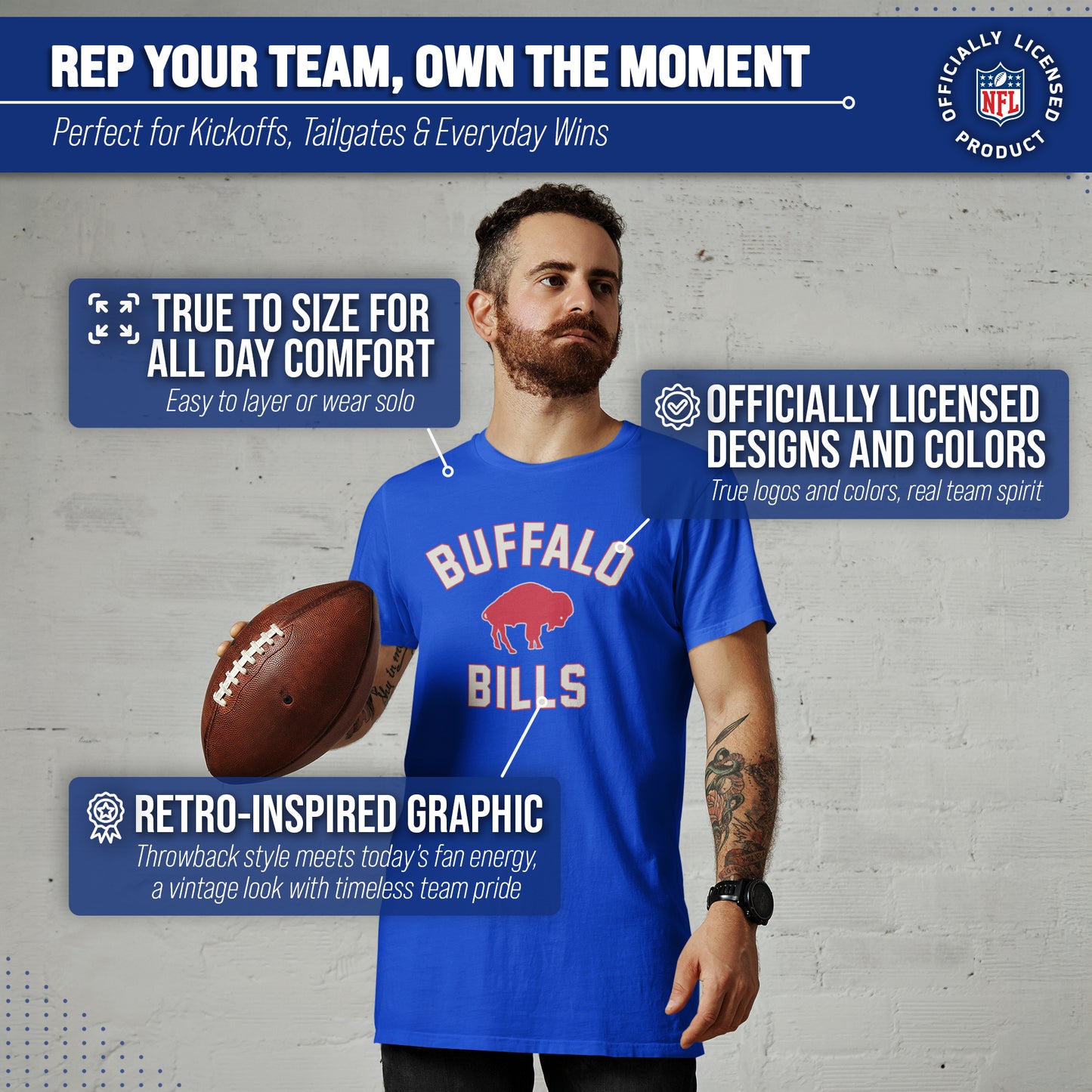 Buffalo Bills NFL Adult Retro Gameday Unisex T-Shirt - Royal