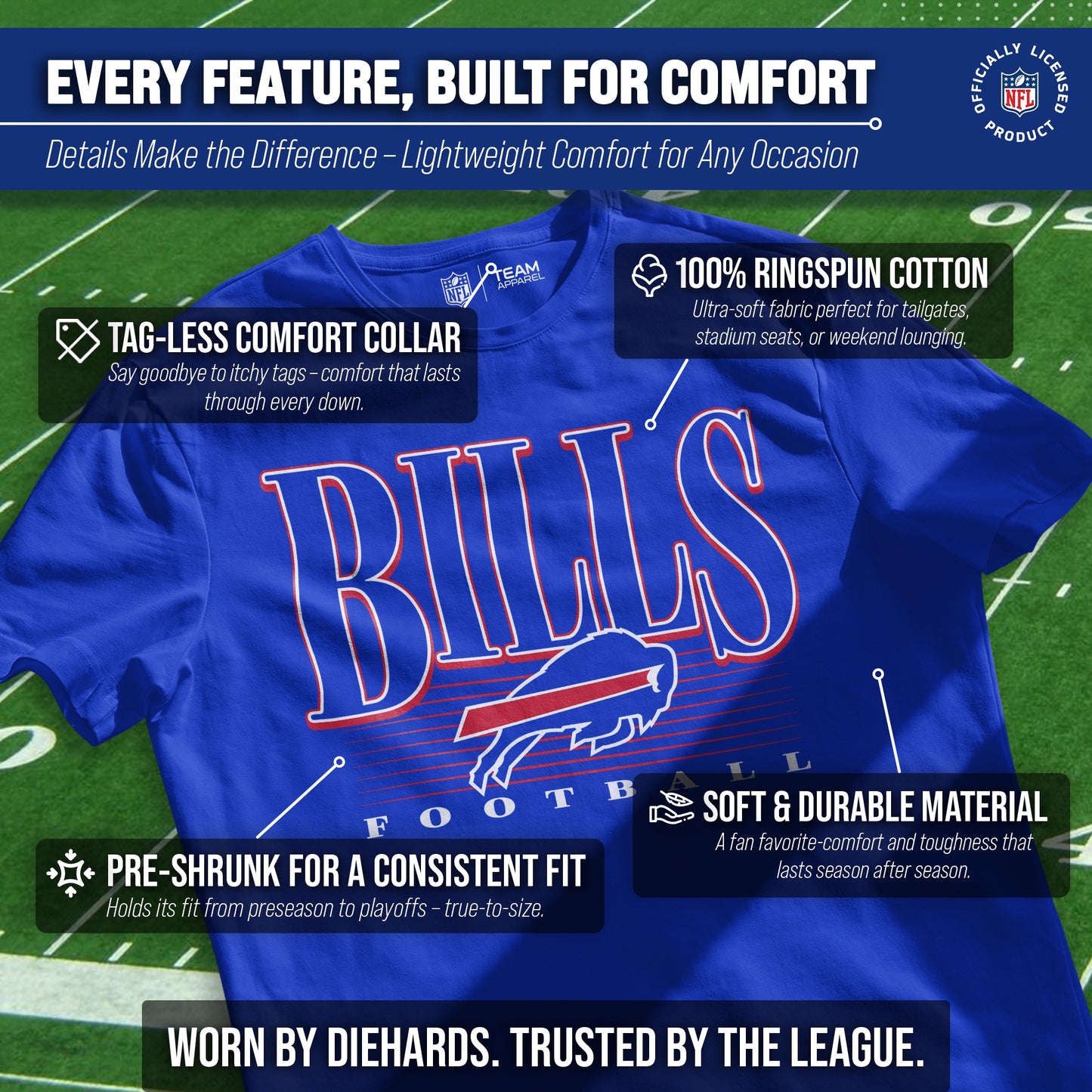 Buffalo Bills NFL Adult Overtime Blueprint Tag-Less T-Shirt - Royal