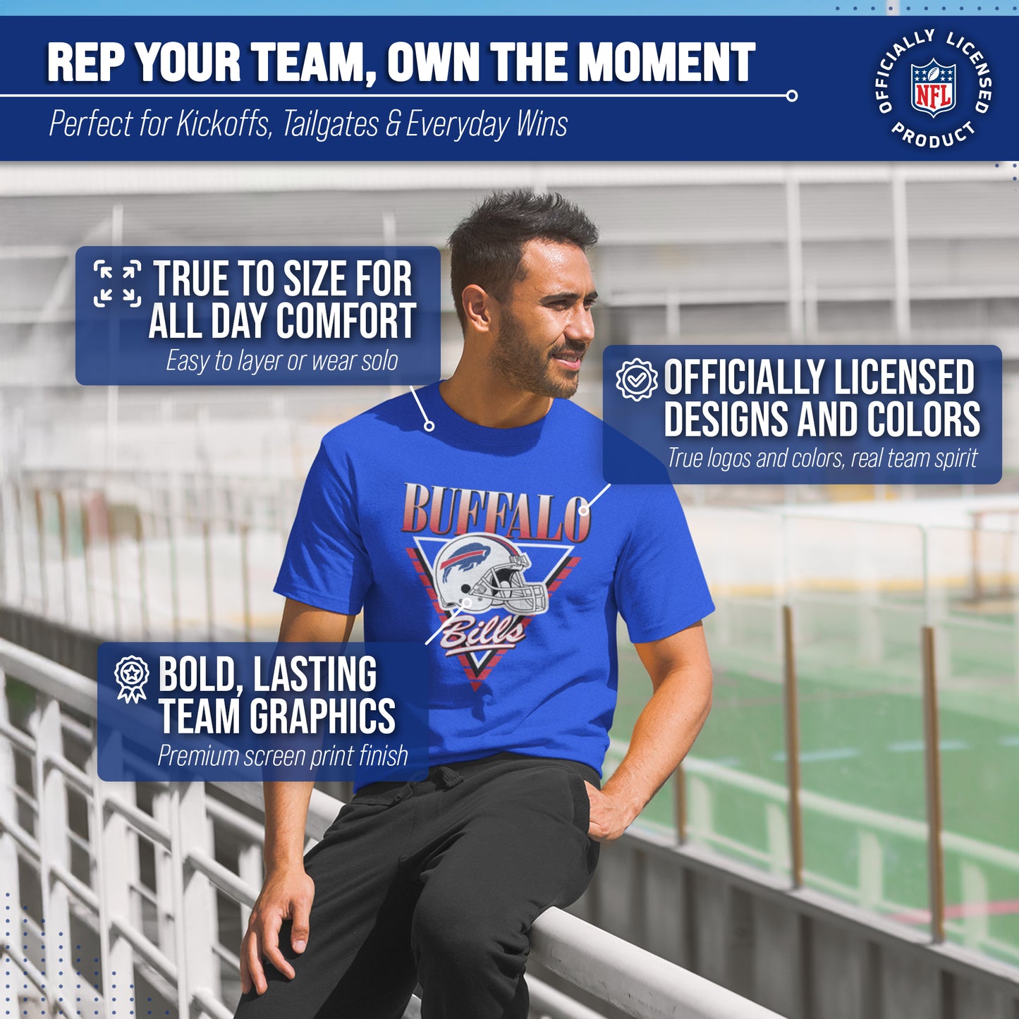 Buffalo Bills NFL Adult Retro Triangle Unisex T-Shirt - Royal