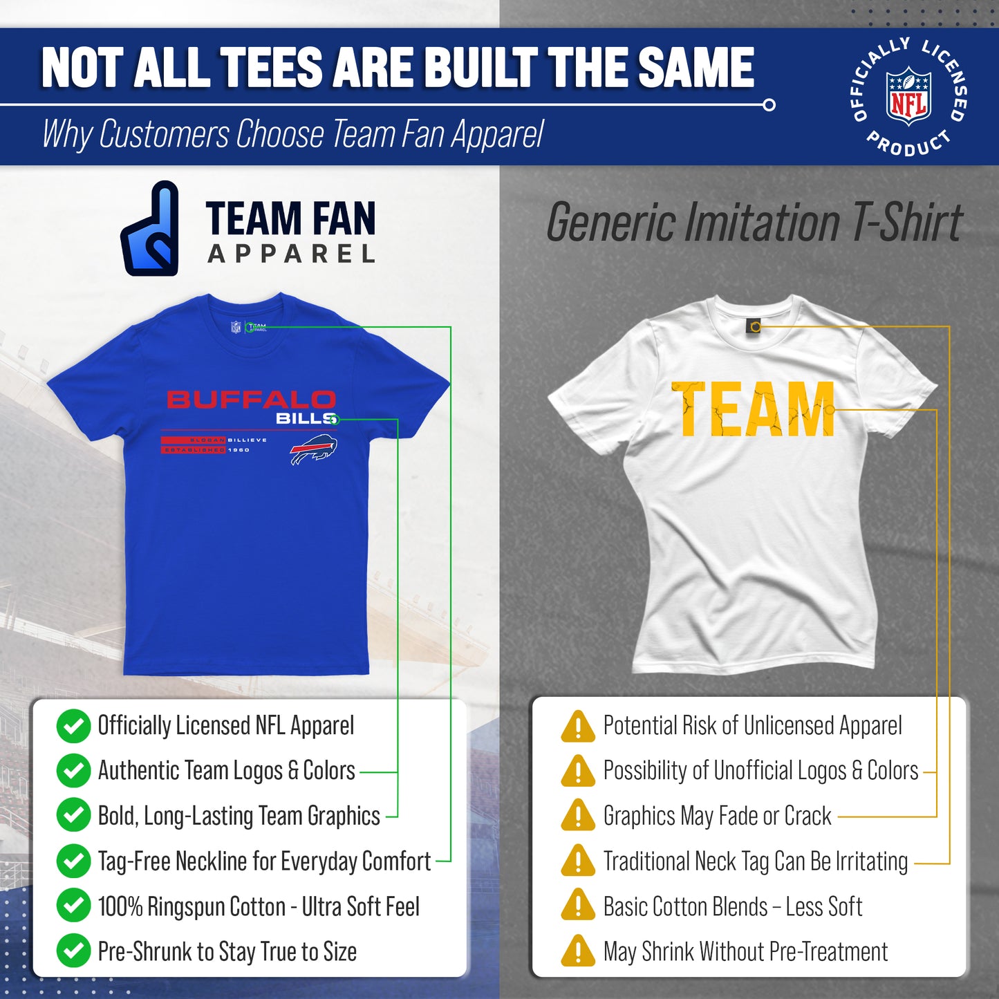 Buffalo Bills Adult NFL Speed Stat Sheet T-Shirt - Royal