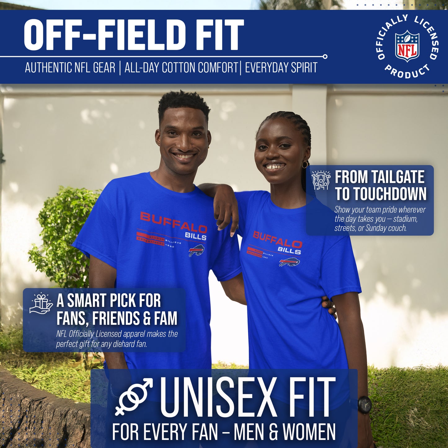 Buffalo Bills Adult NFL Speed Stat Sheet T-Shirt - Royal