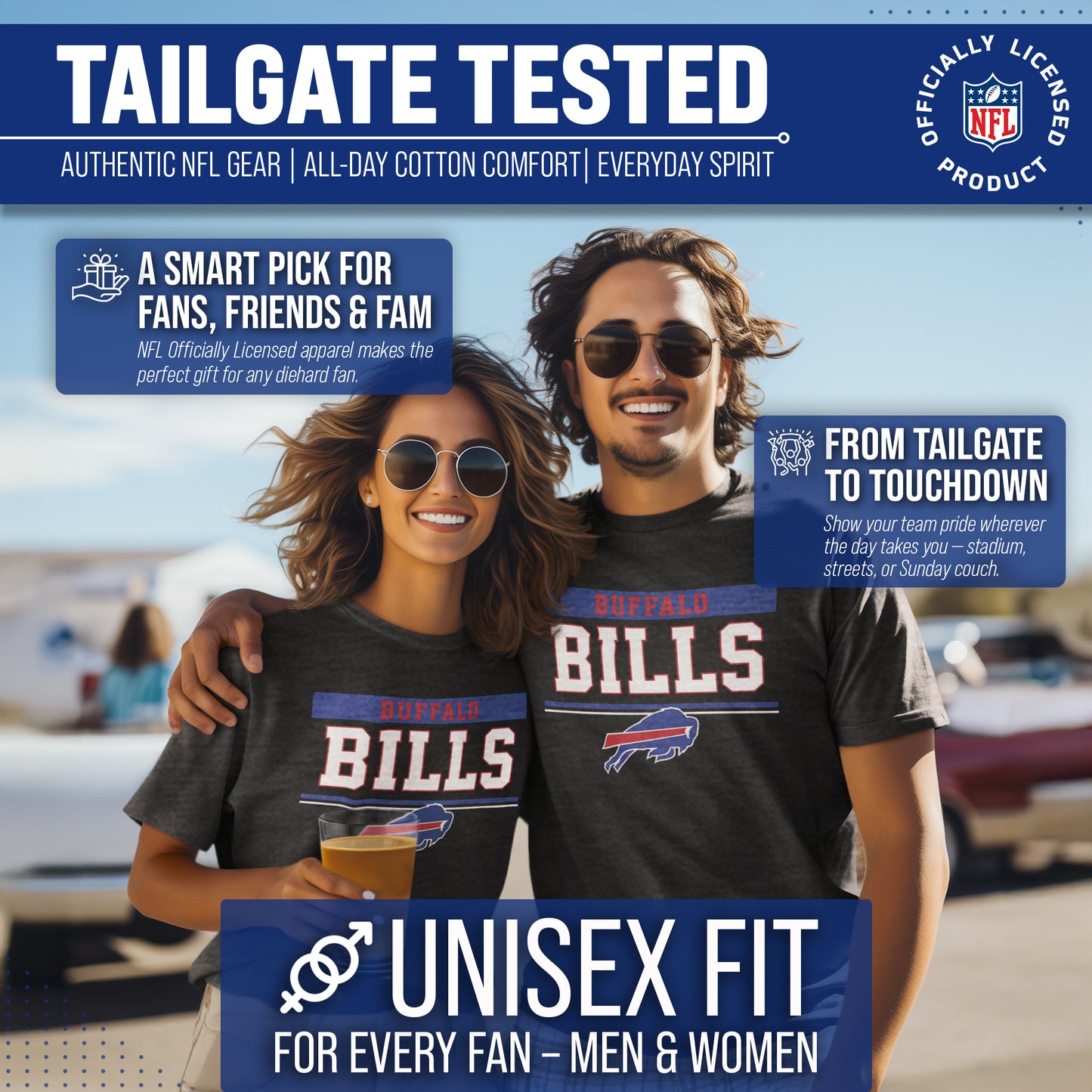 Buffalo Bills NFL Adult Team Block Tagless T-Shirt - Charcoal