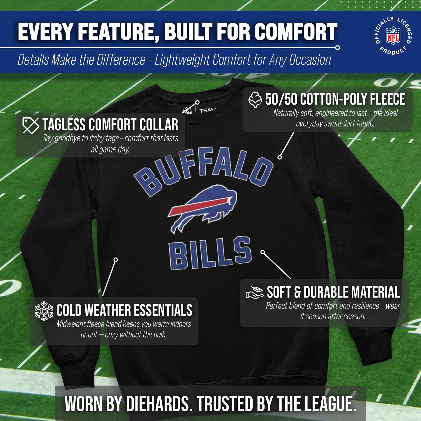 Buffalo Bills NFL Adult Gameday Football Crewneck Sweatshirt - Black