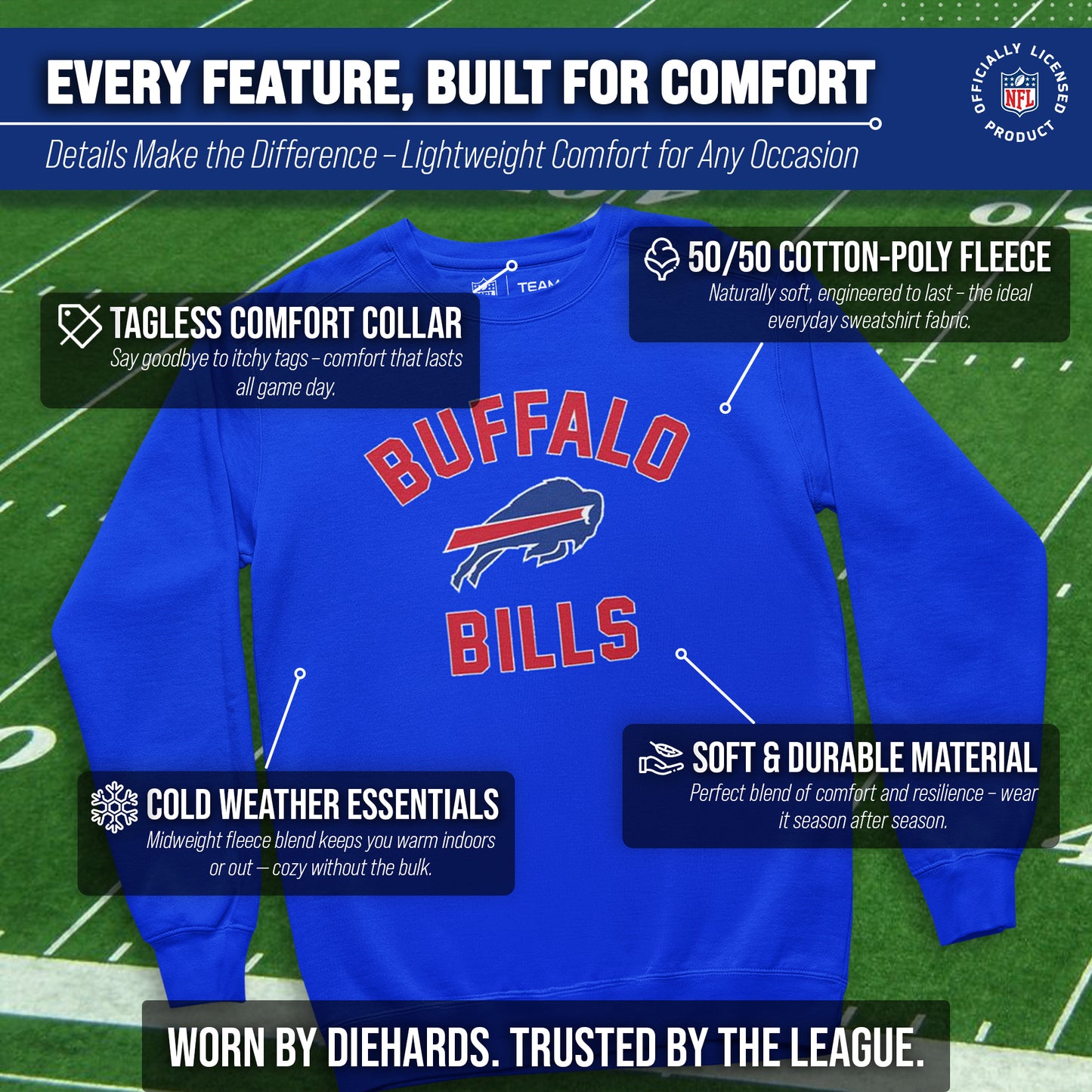 Buffalo Bills NFL Adult Gameday Football Crewneck Sweatshirt - Royal