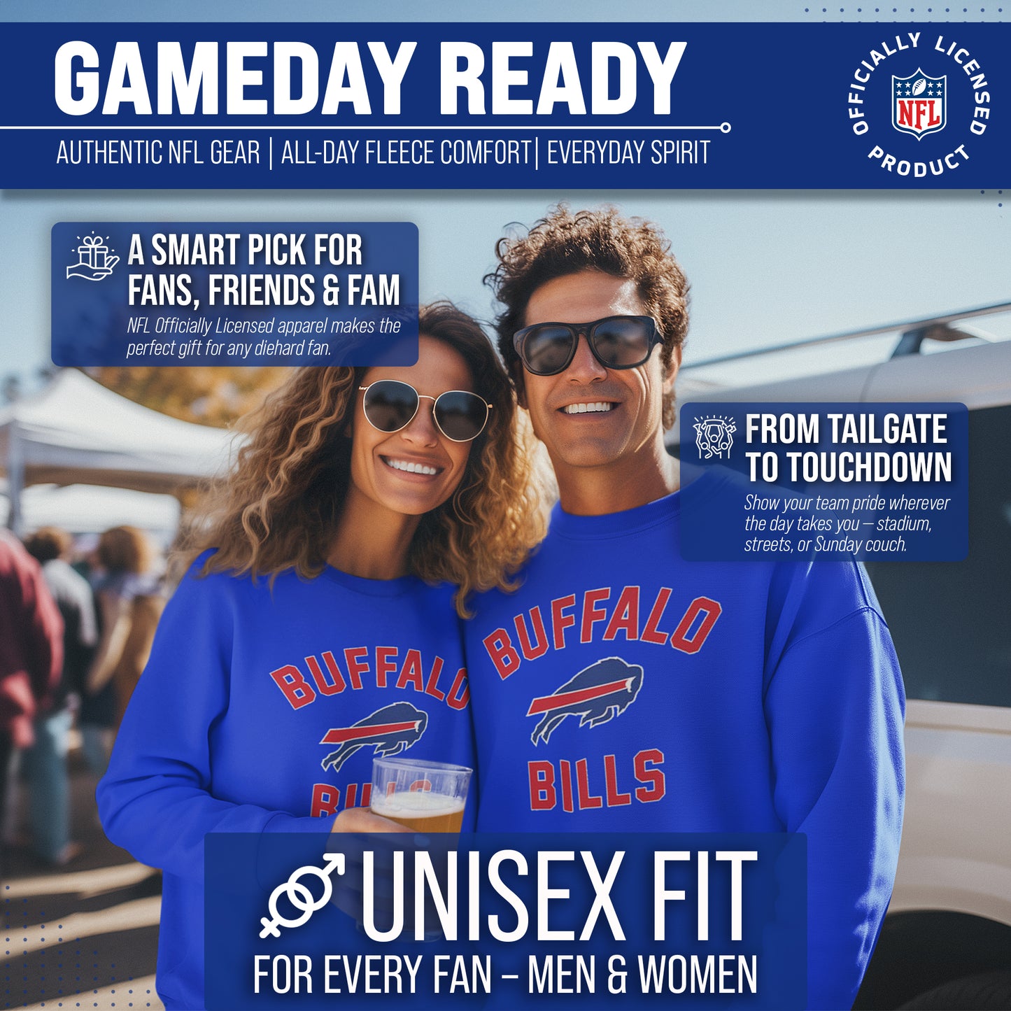 Buffalo Bills NFL Adult Gameday Football Crewneck Sweatshirt - Royal