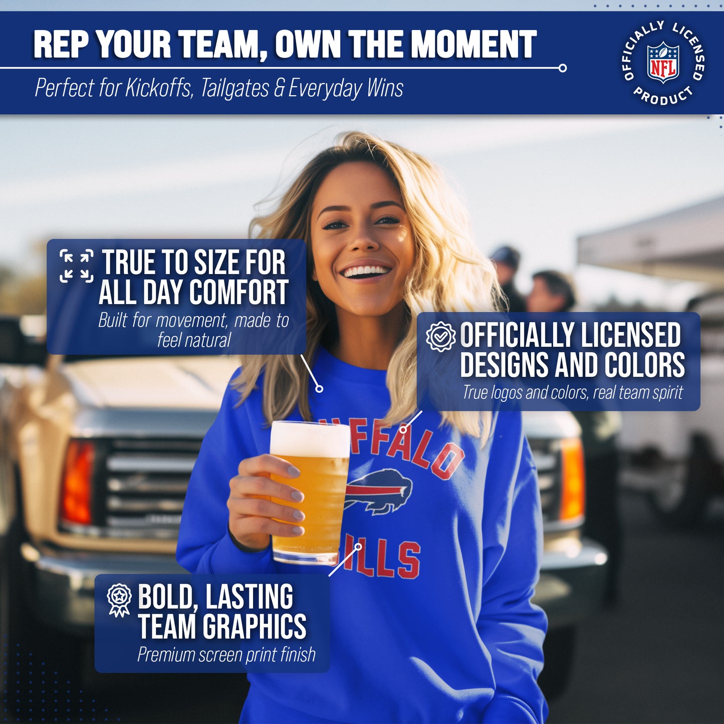 Buffalo Bills NFL Adult Gameday Football Crewneck Sweatshirt - Royal