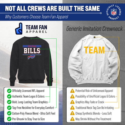 Buffalo Bills NFL Adult Long Sleeve Team Block Charcoal Crewneck Sweatshirt - Charcoal