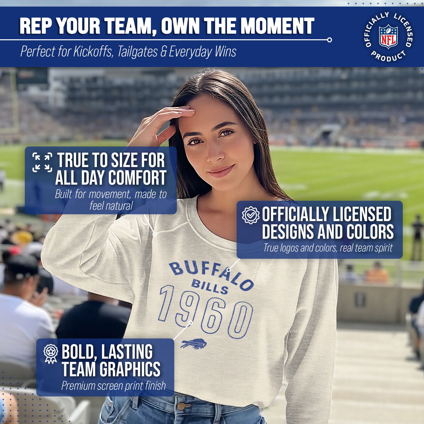Buffalo Bills NFL Womens Big Date Slouchy Crewneck - Natural