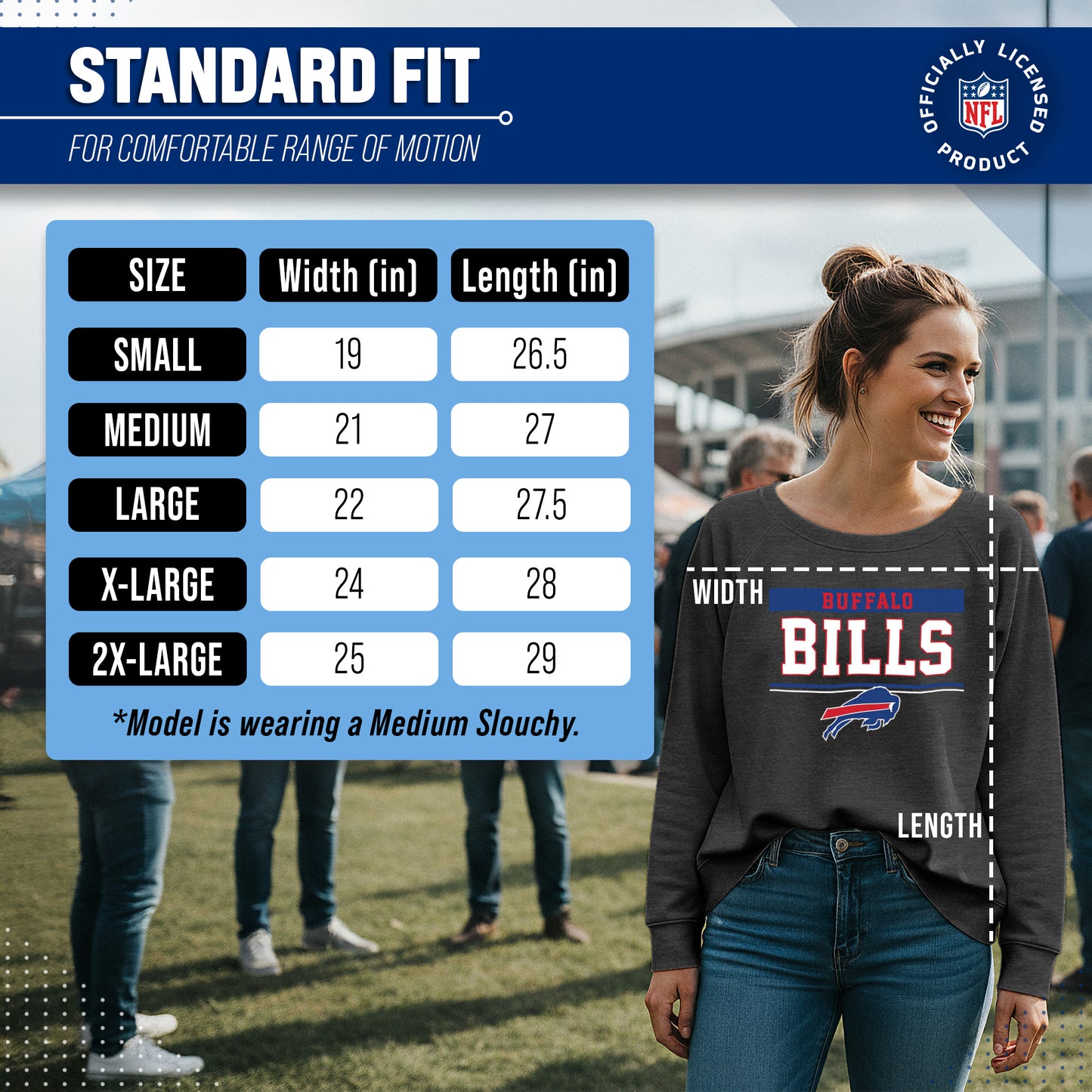 Buffalo Bills NFL Womens Charcoal Crew Neck Football Apparel - Charcoal