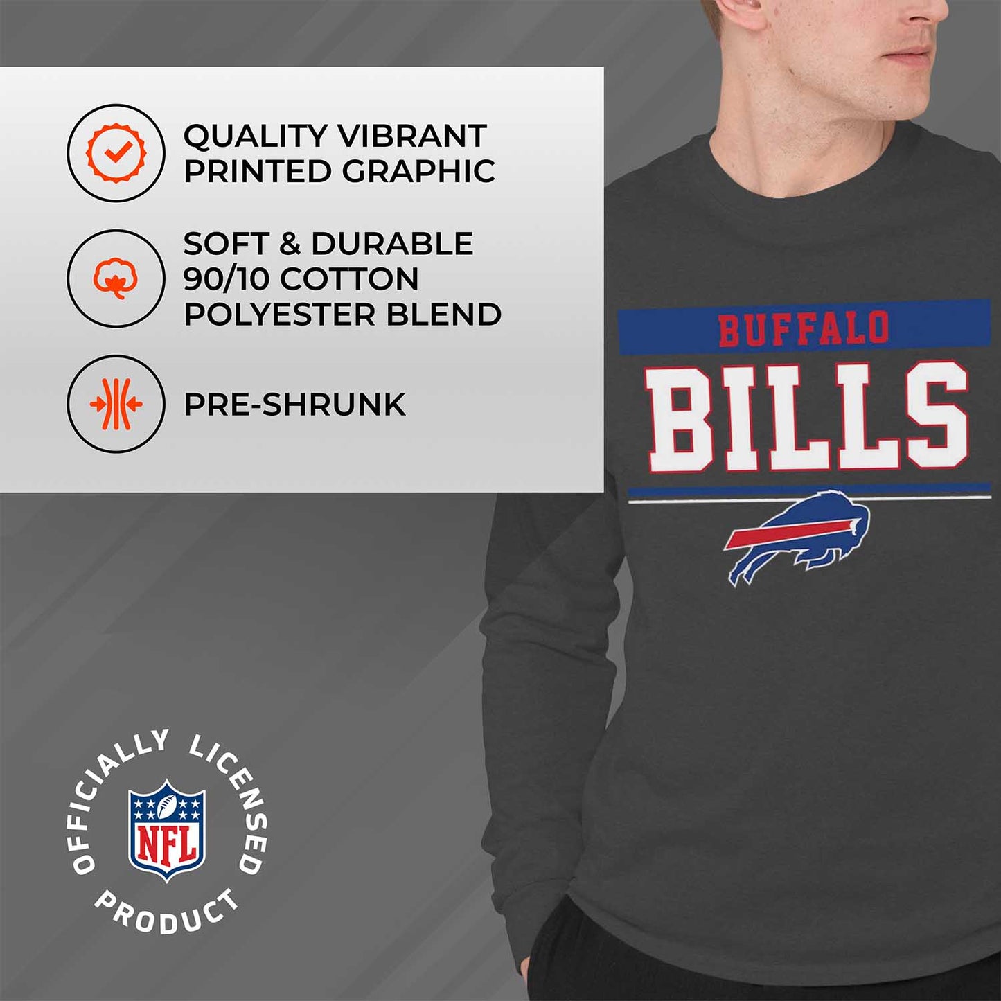 Buffalo Bills NFL Adult Charcoal Long Sleeve T Shirt - Charcoal
