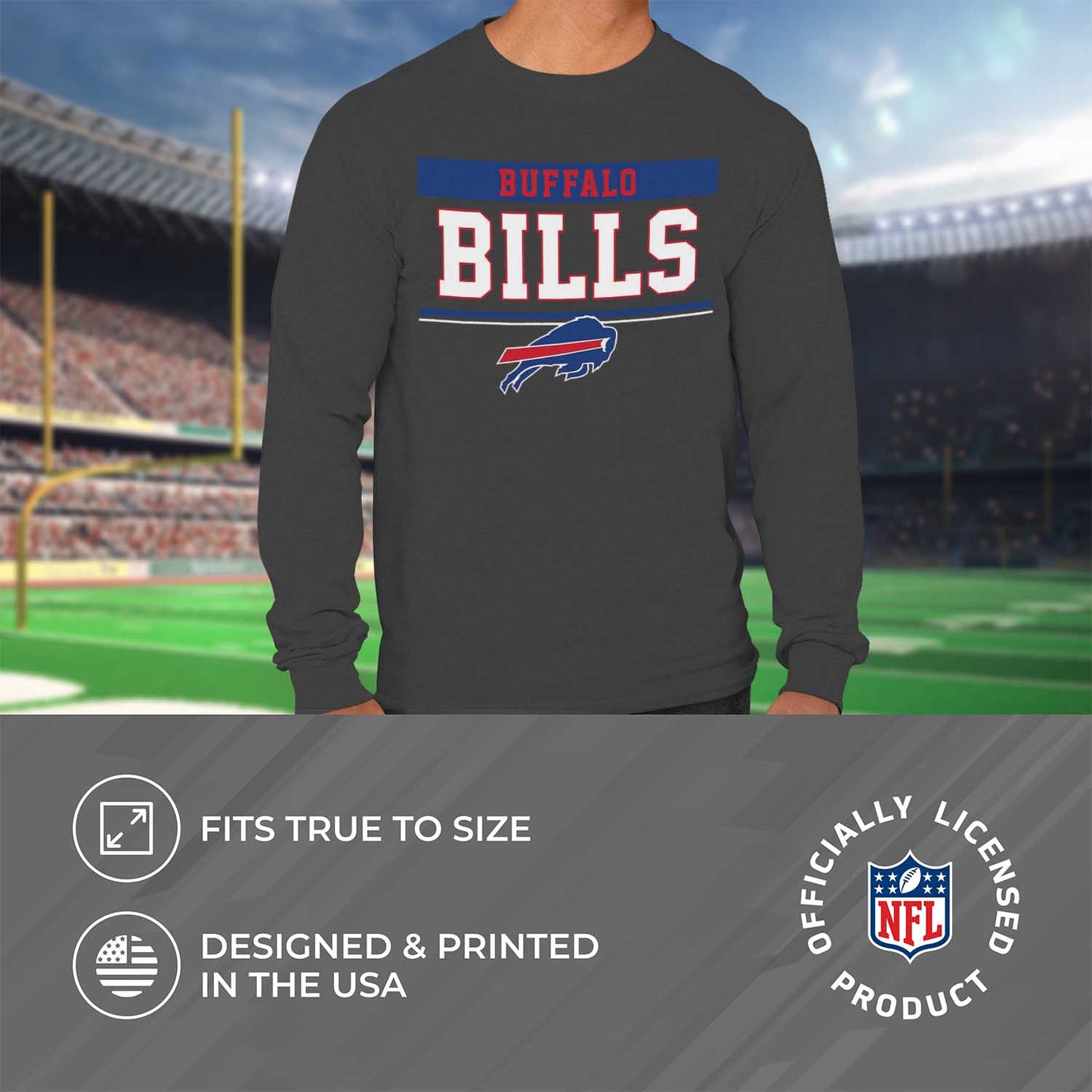 Buffalo Bills NFL Adult Charcoal Long Sleeve T Shirt - Charcoal