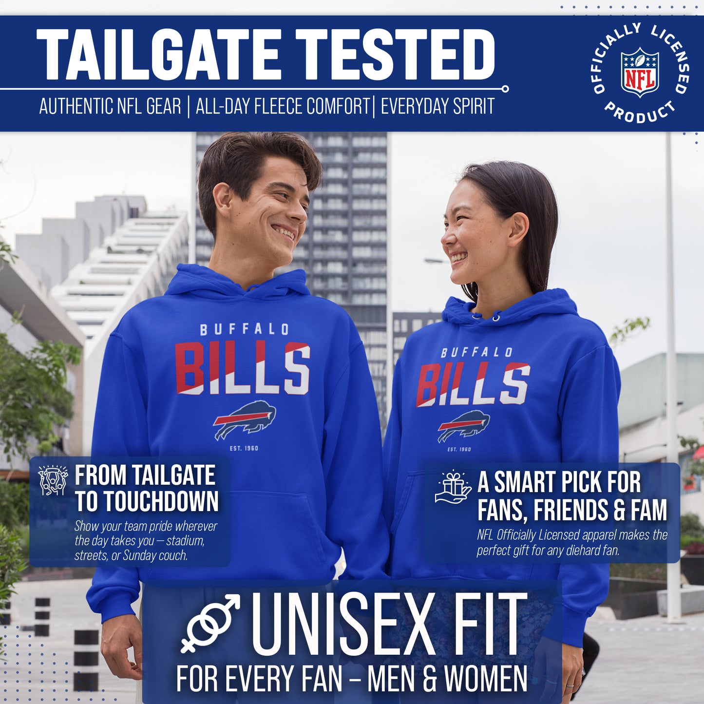 Buffalo Bills Adult NFL Diagonal Fade Fleece Hooded Sweatshirt - Royal