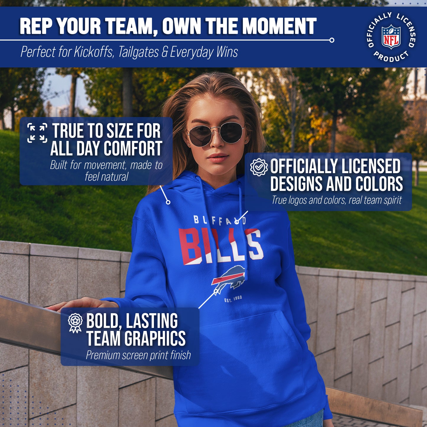 Buffalo Bills Adult NFL Diagonal Fade Fleece Hooded Sweatshirt - Royal