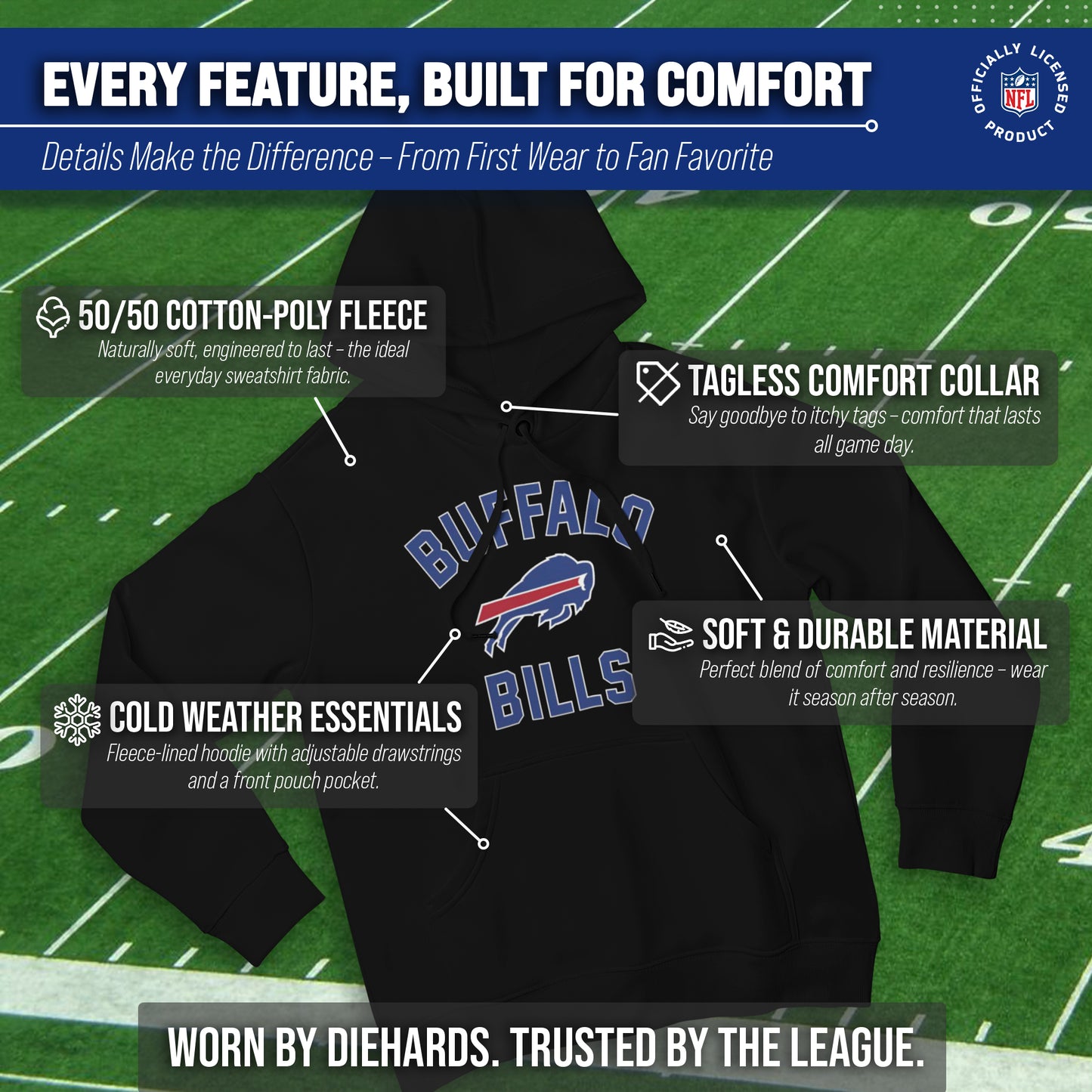 Buffalo Bills NFL Adult Gameday Hooded Sweatshirt - Black