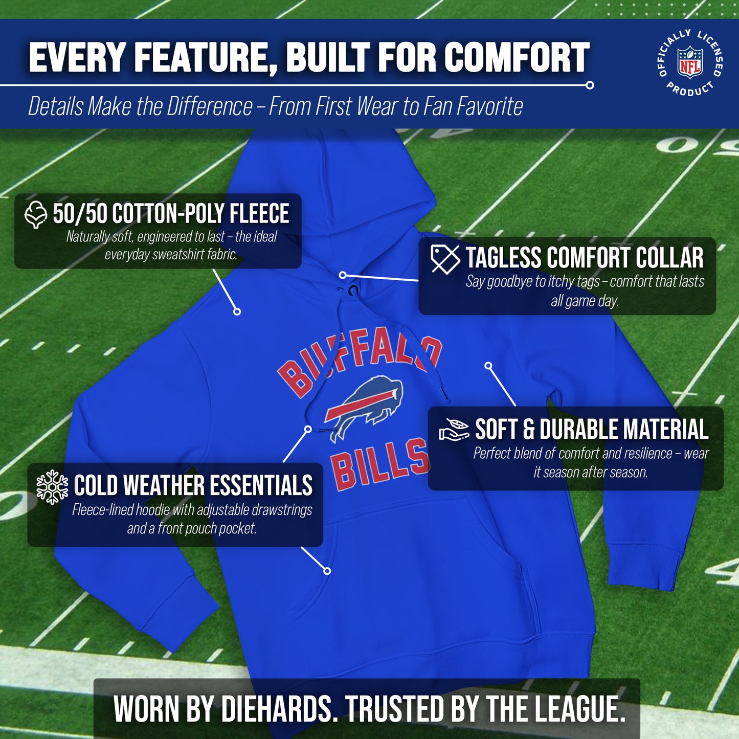 Buffalo Bills NFL Adult Gameday Hooded Sweatshirt - Royal