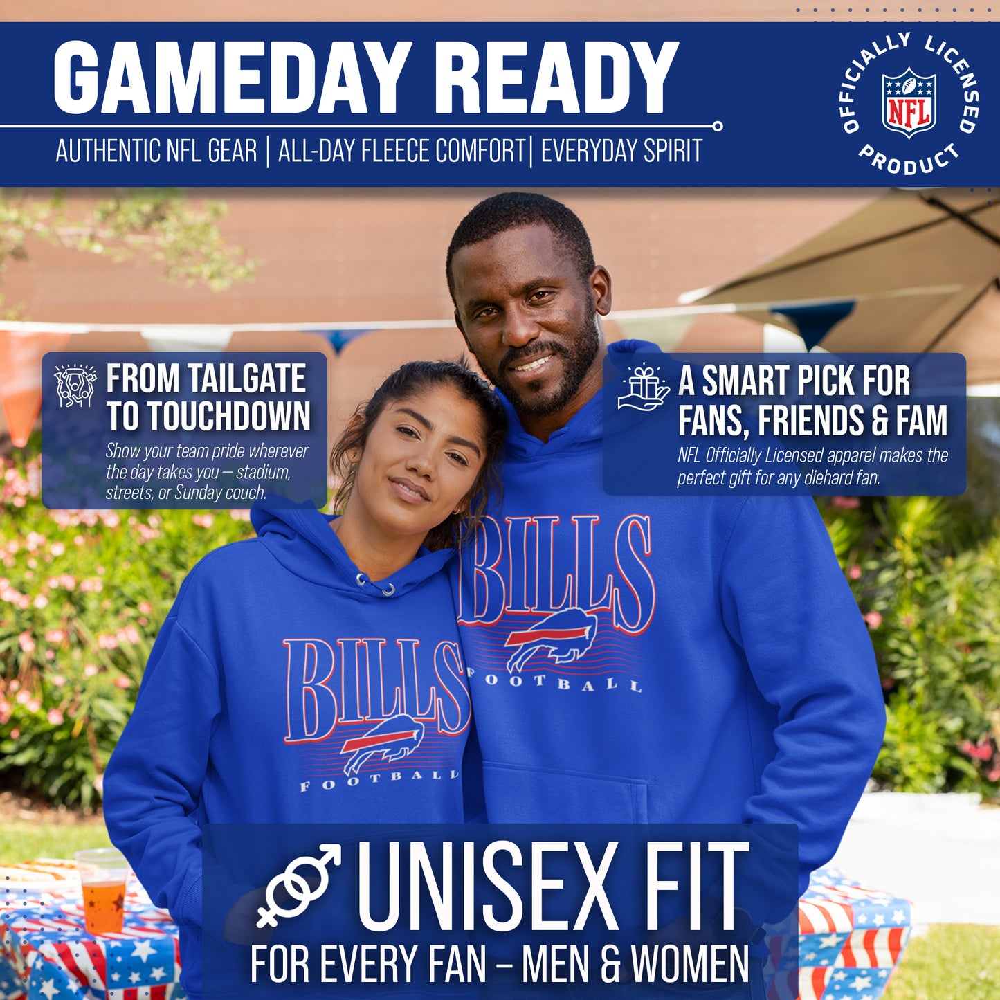 Buffalo Bills NFL Adult Unisex Overtime Blueprint Soft Fleece Hooded Sweatshirt - Royal