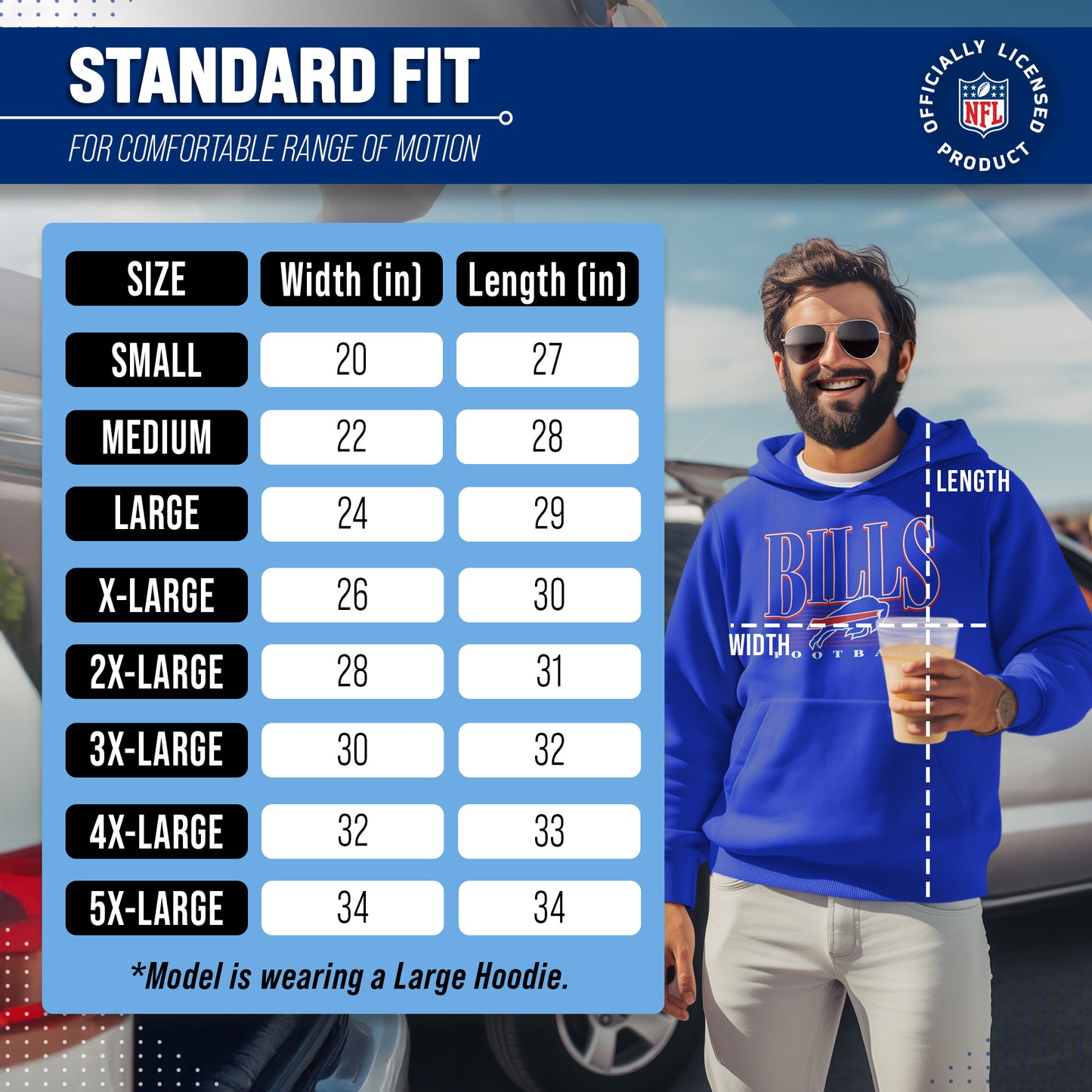 Buffalo Bills NFL Adult Unisex Overtime Blueprint Soft Fleece Hooded Sweatshirt - Royal