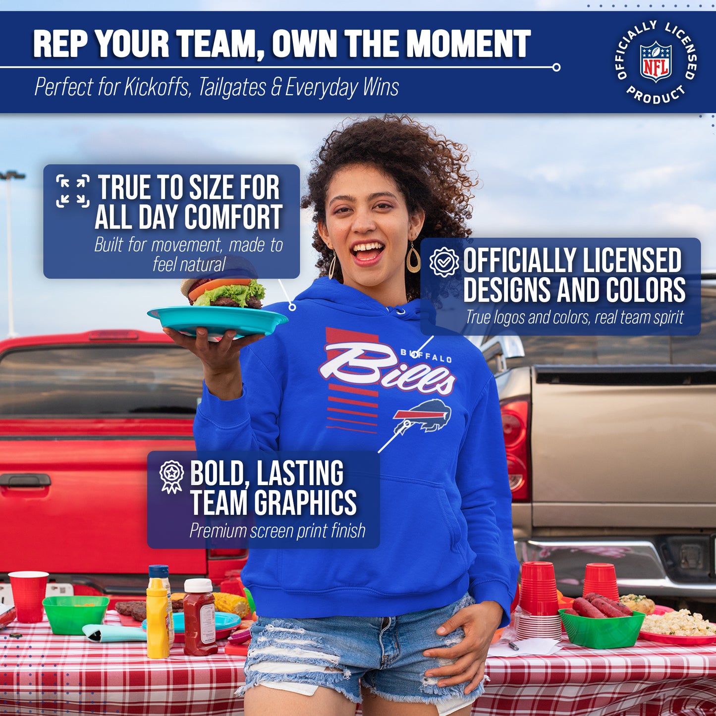 Buffalo Bills NFL Adult Unisex Retro Script Ultra Soft Fleece Hooded Sweatshirt - Royal