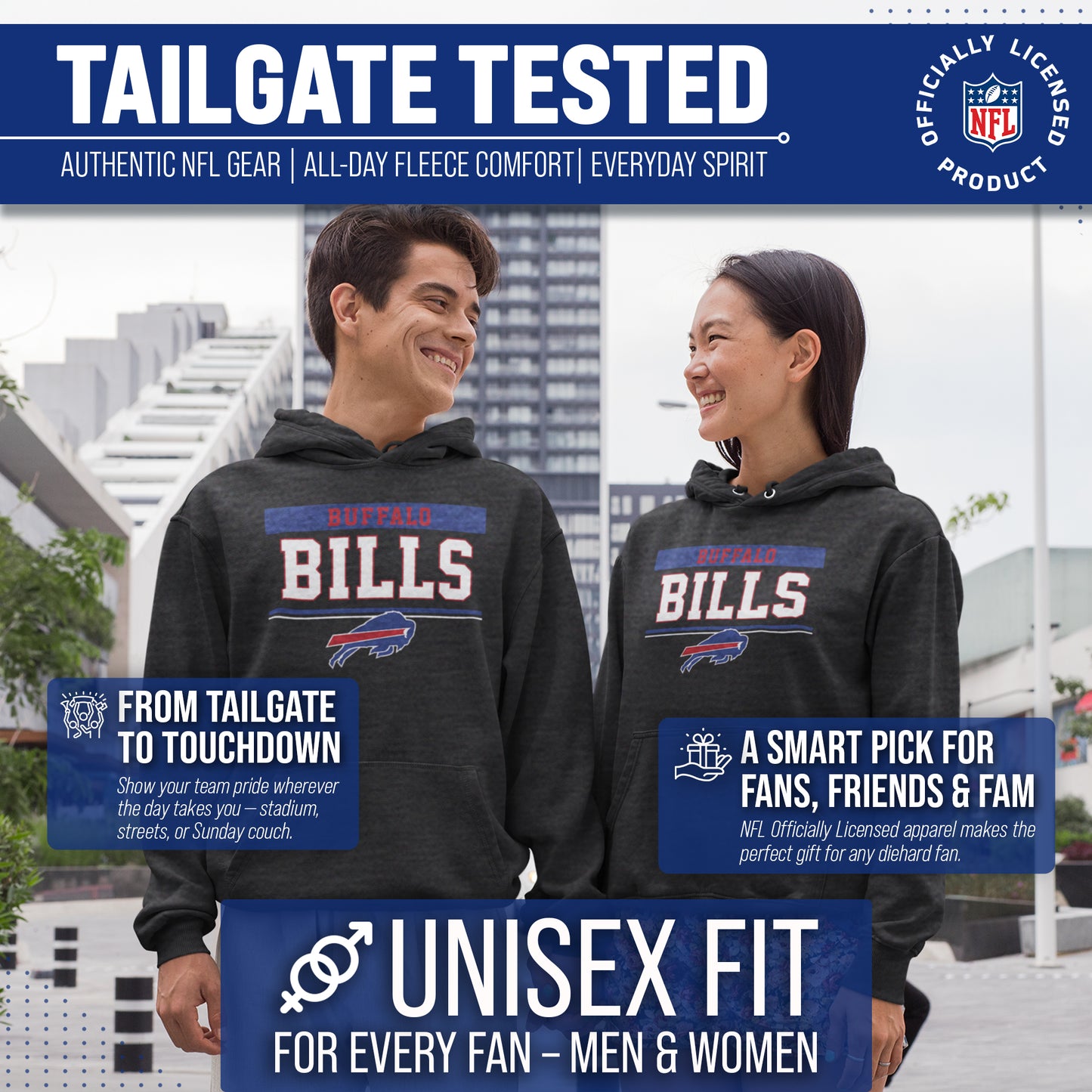 Buffalo Bills NFL Adult Gameday Charcoal Hooded Sweatshirt - Charcoal