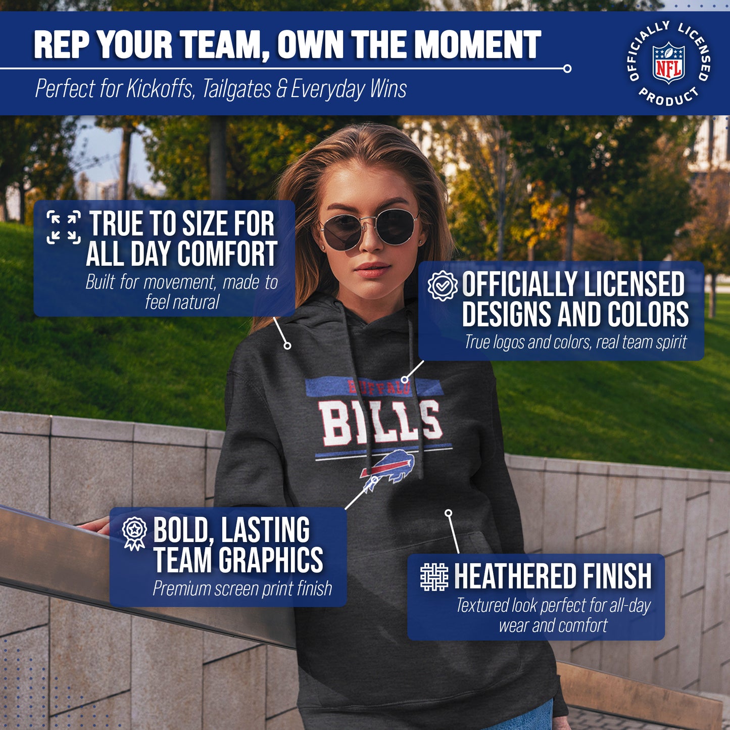 Buffalo Bills NFL Adult Gameday Charcoal Hooded Sweatshirt - Charcoal