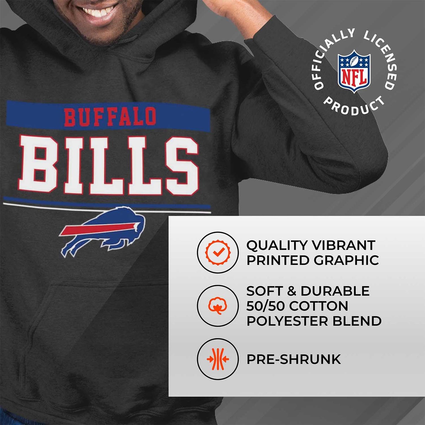 Buffalo Bills NFL Adult Gameday Charcoal Hooded Sweatshirt - Charcoal