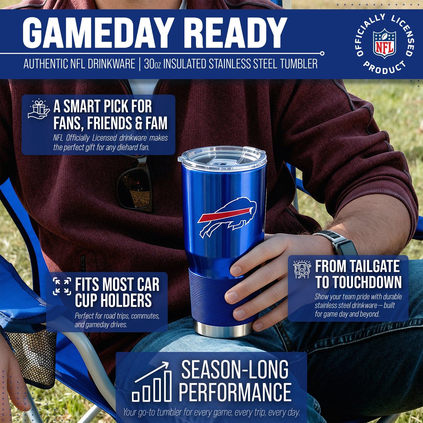 Buffalo Bills NFL 30oz Gameday Stainless Steel Tumbler - Royal