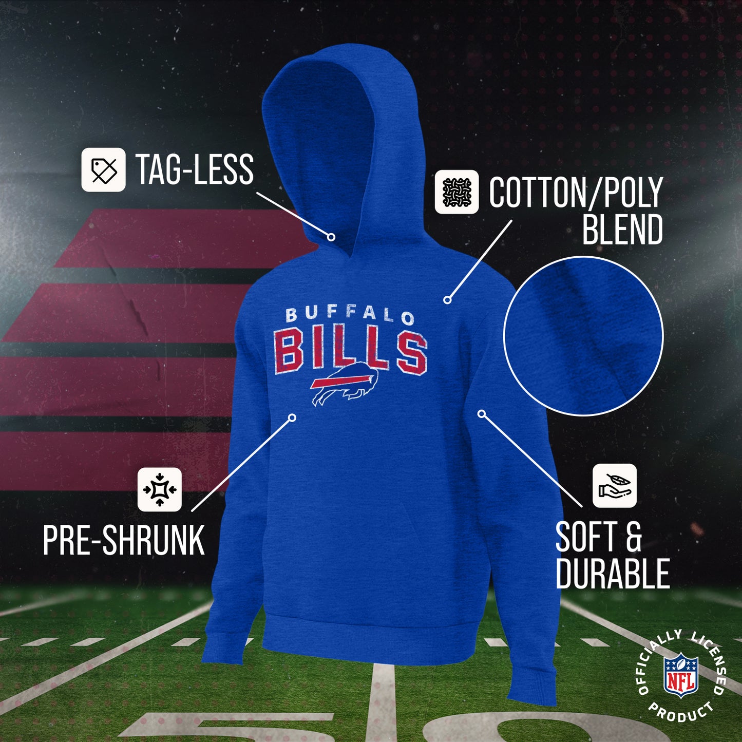 Buffalo Bills NFL Youth Starting Fresh Hoodie- Pro Football Sweatshirt for Boys and Girls - Royal