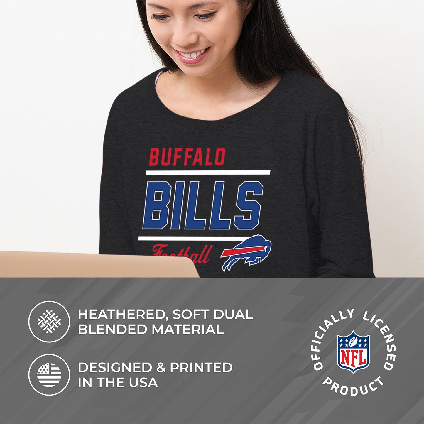 Buffalo Bills NFL Womens Crew Neck Light Weight - Charcoal