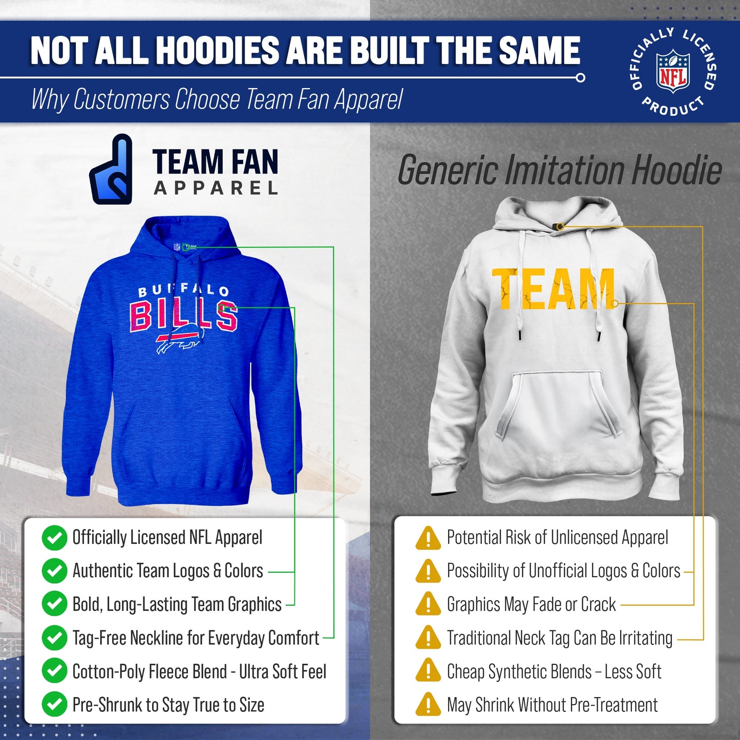 Buffalo Bills NFL Adult Unisex Starting Fresh Ultra Soft Fleece Hooded Sweatshirt - Royal