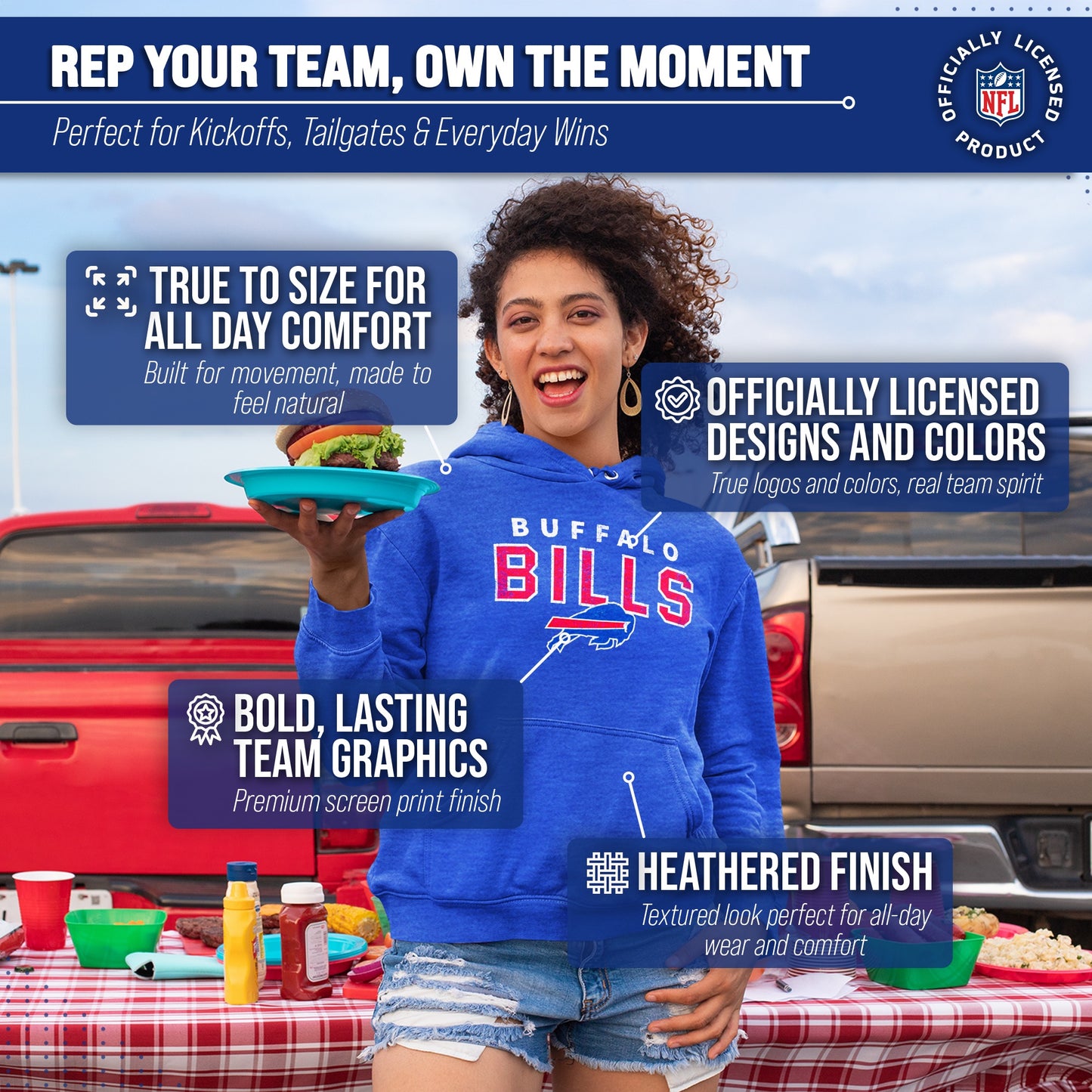 Buffalo Bills NFL Adult Unisex Starting Fresh Ultra Soft Fleece Hooded Sweatshirt - Royal