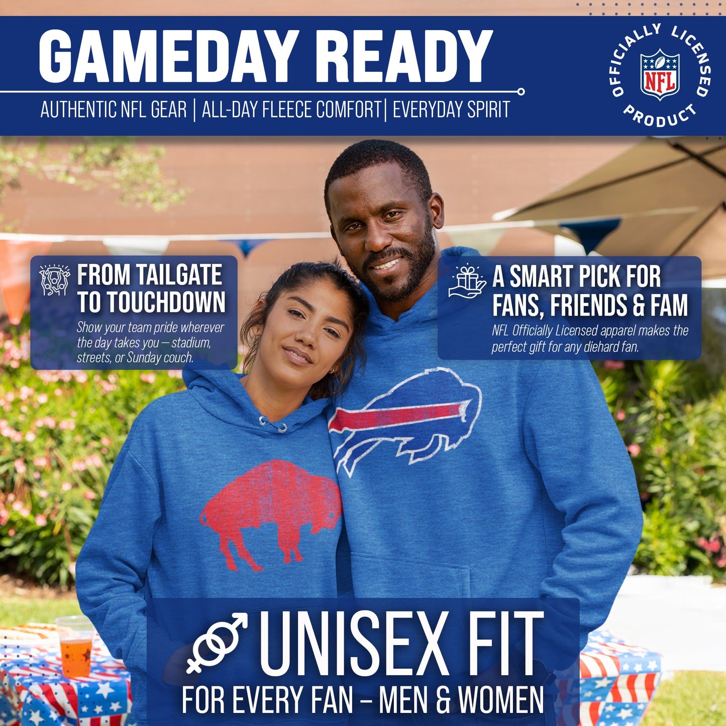 Buffalo Bills NFL Adult Unisex Modern Throwback Ultra Soft Fleece Hooded Sweatshirt - Royal