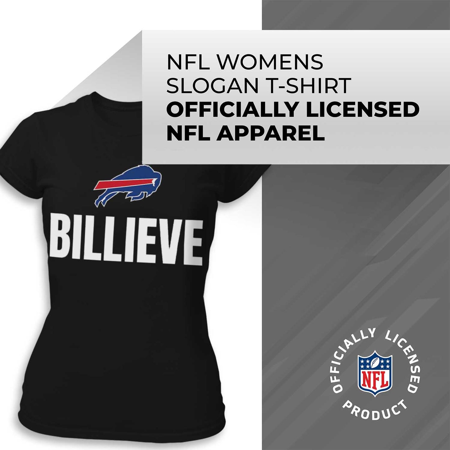 Buffalo Bills NFL Womens Plus Size Team Slogan Short Sleeve T-Shirt - Black