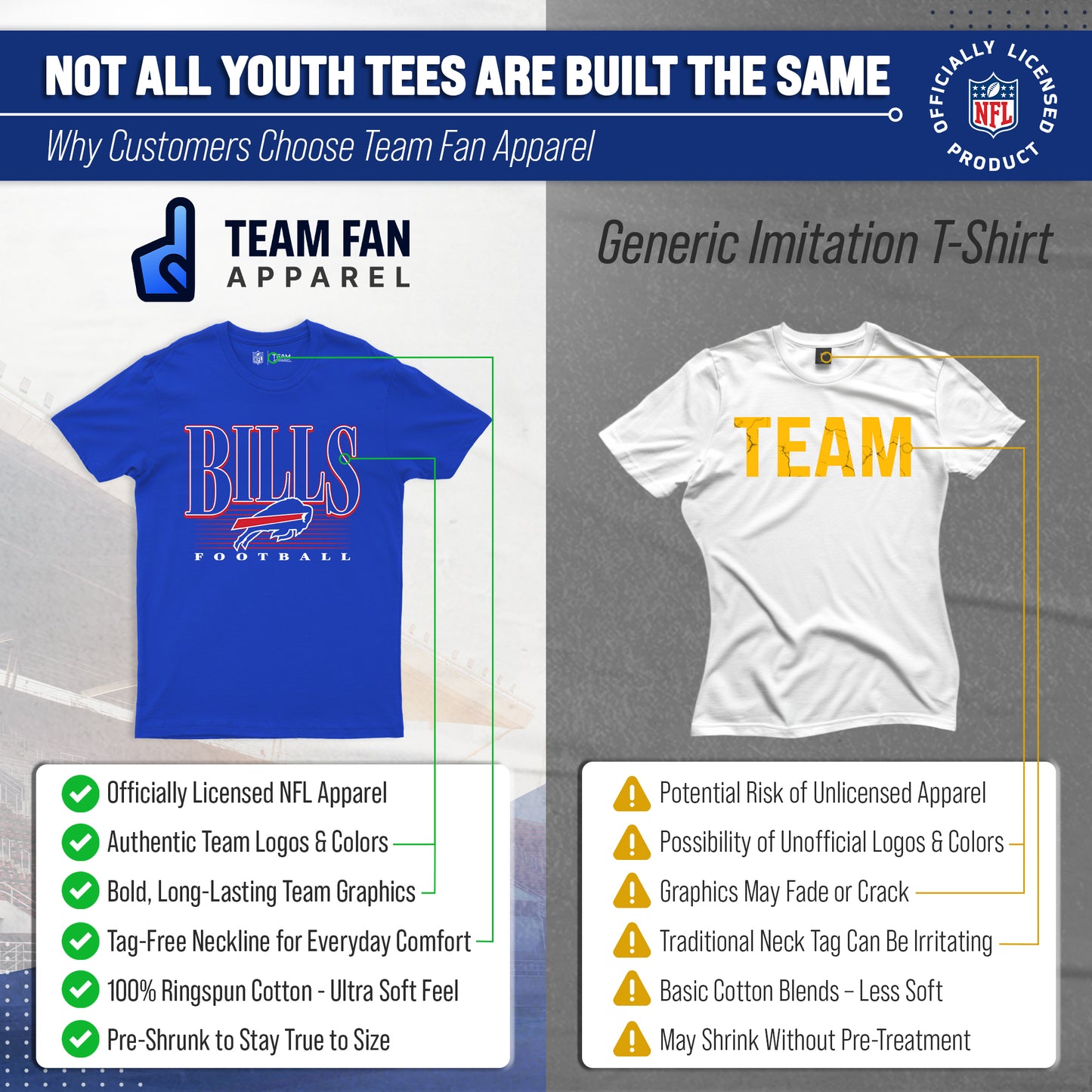 Buffalo Bills NFL Youth Overtime Blueprint Football T-Shirt Unisex Tag Free Comfortable - Royal