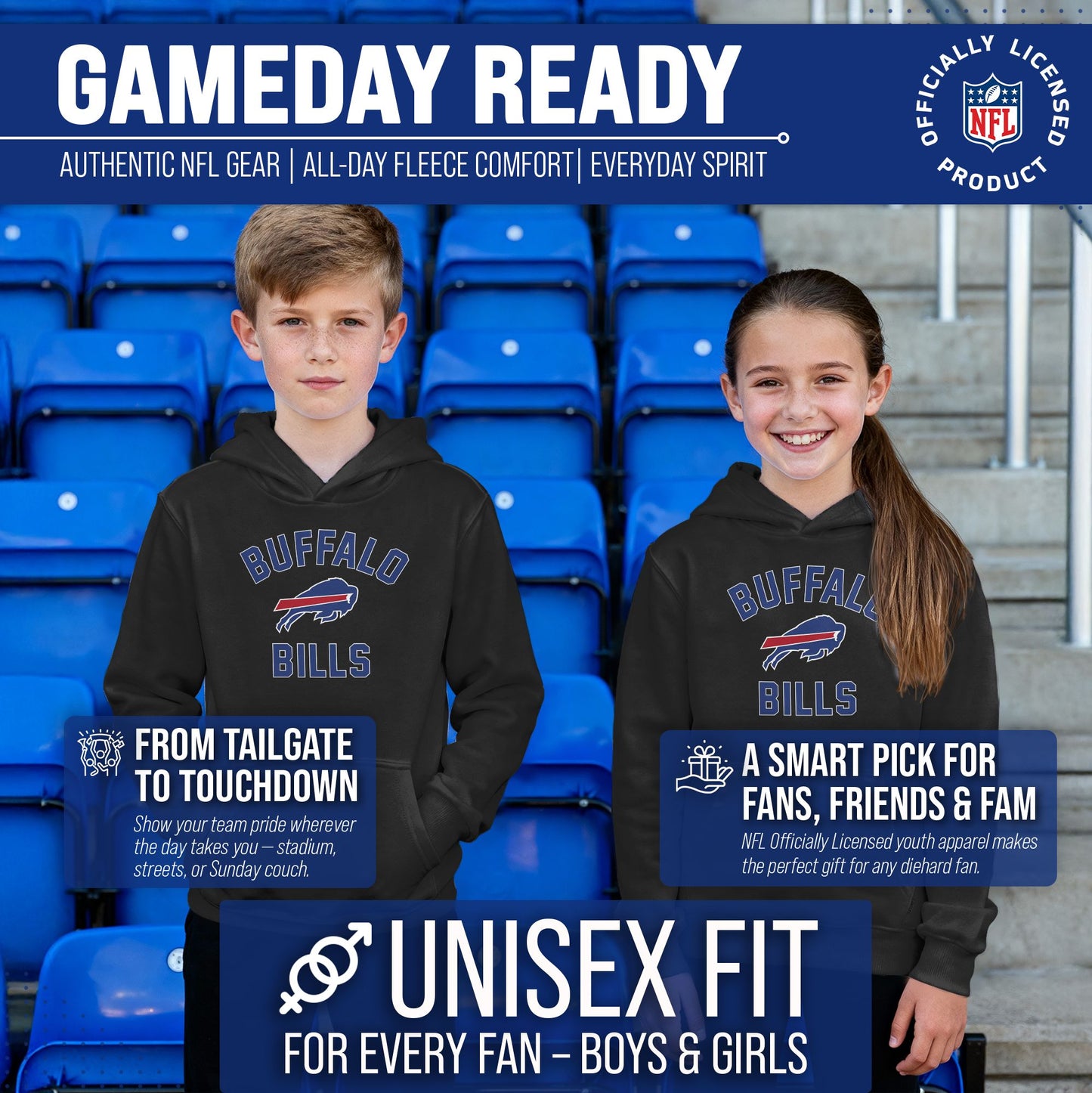 Buffalo Bills NFL Youth Gameday Hooded Sweatshirt - Black