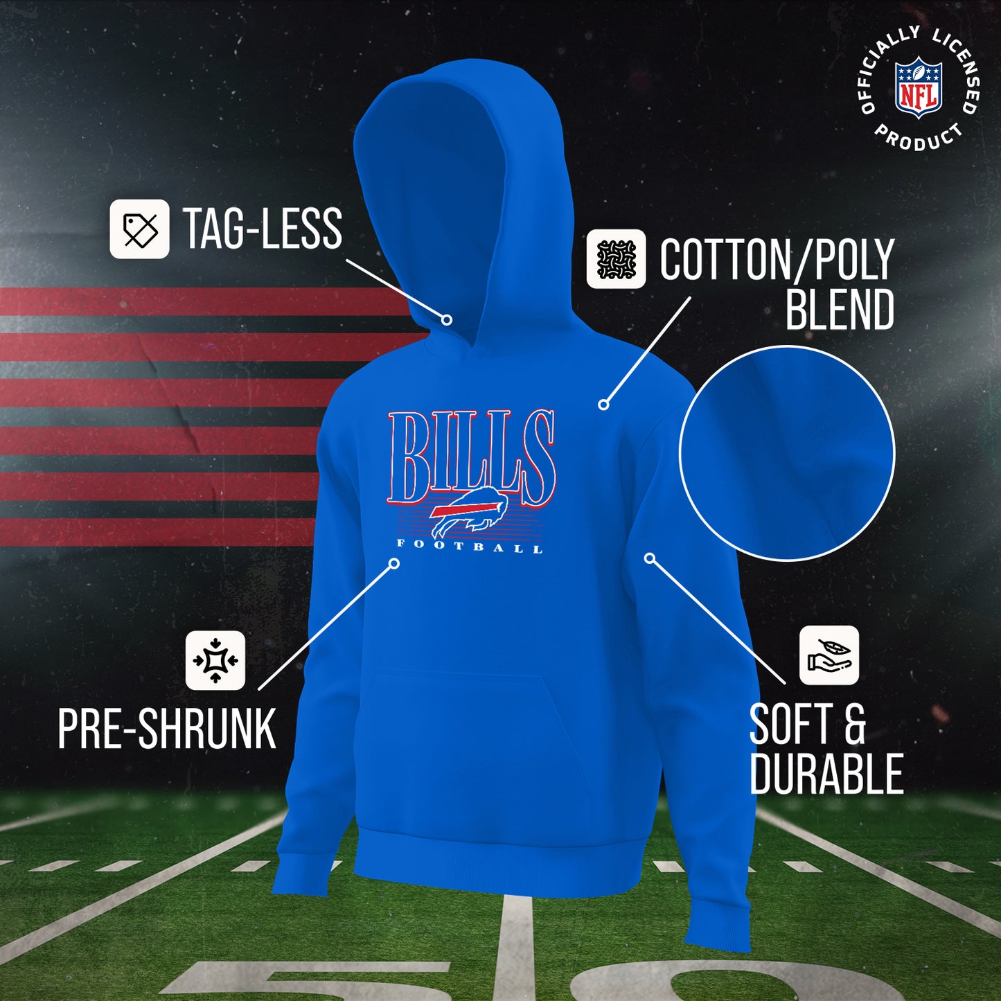 Buffalo Bills NFL Youth Overtime Blueprint Football Fleece Hooded Sweatshirt - Royal
