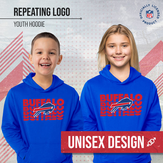 Buffalo Bills NFL Youth Repeating Logo Football Fleece Hooded Sweatshirt - Royal