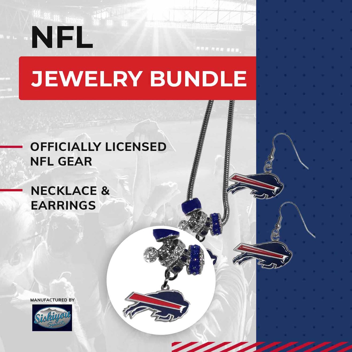 Buffalo Bills NFL Game Day Necklace and Earrings - Silver