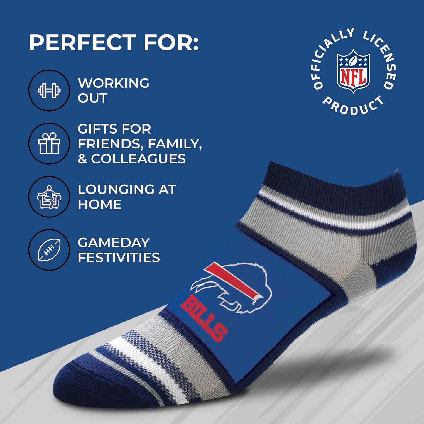 Buffalo Bills NFL Adult Marquis Addition No Show Socks - Royal