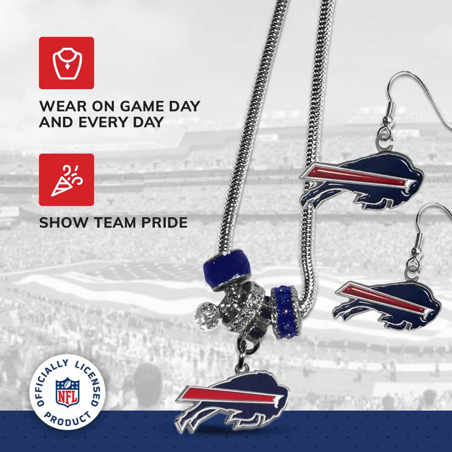 Buffalo Bills NFL Game Day Necklace and Earrings - Silver