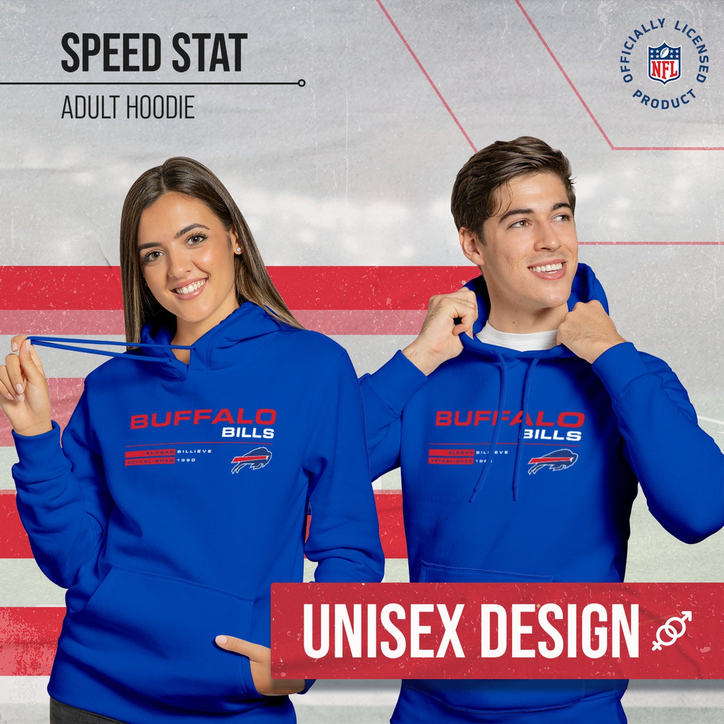 Buffalo Bills Adult NFL Speed Stat Sheet Fleece Hooded Sweatshirt - Royal