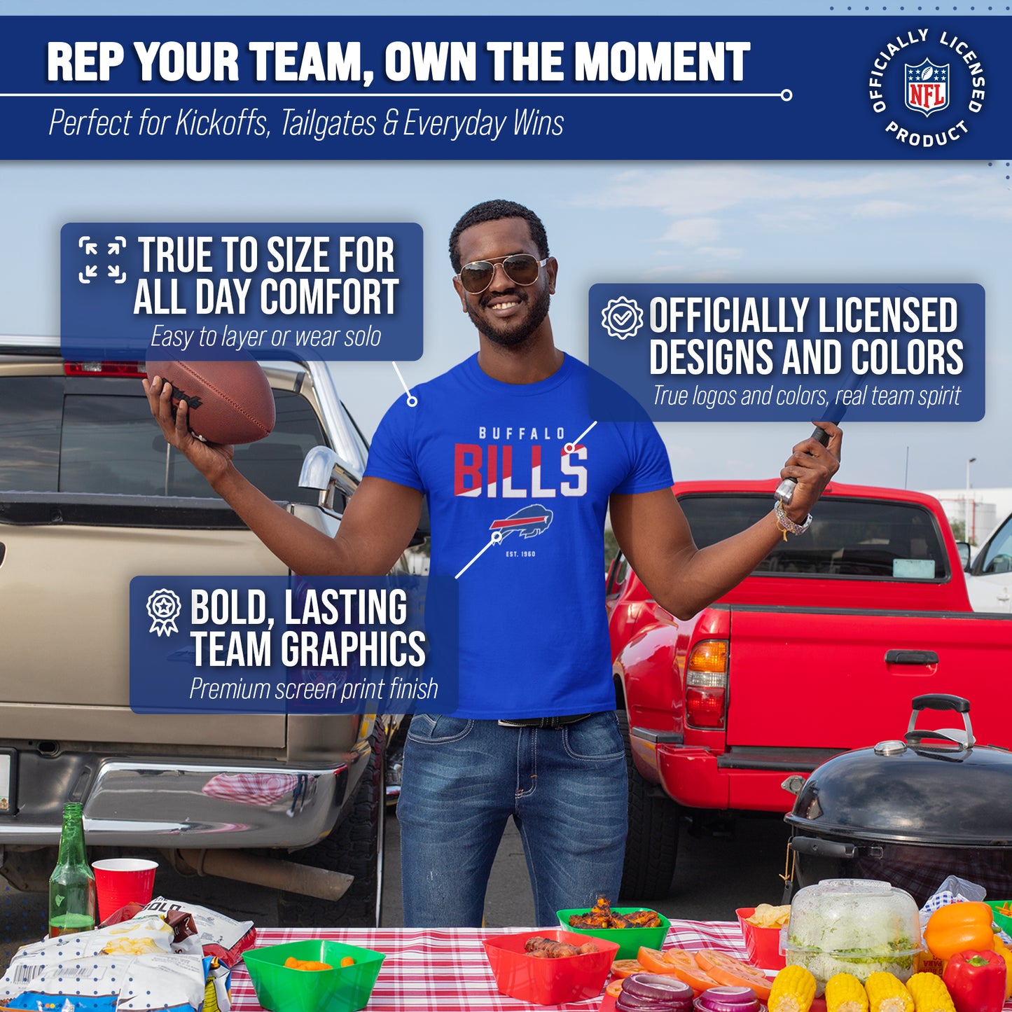 Buffalo Bills Adult NFL Diagonal Fade Color Block T-Shirt - Royal