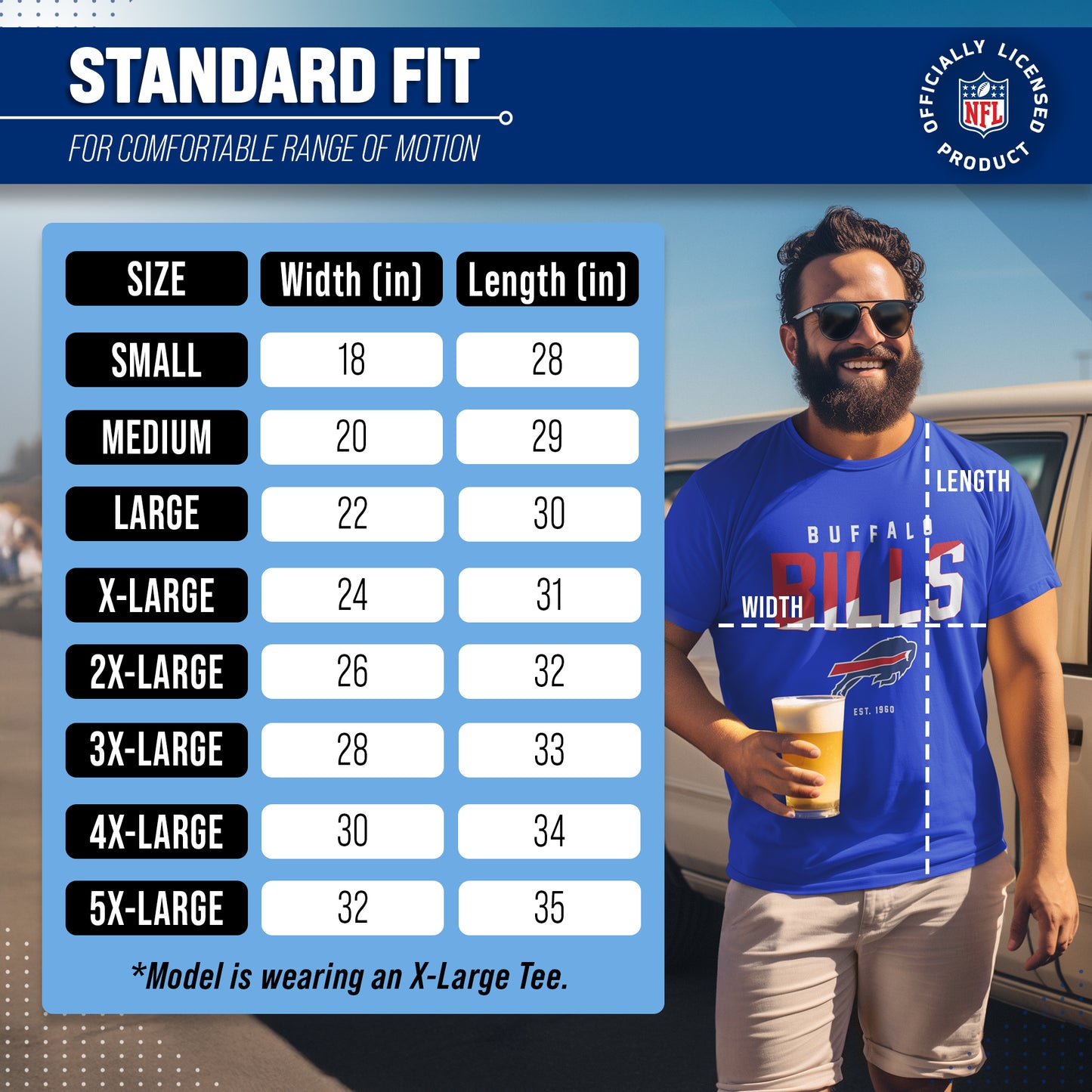 Buffalo Bills Adult NFL Diagonal Fade Color Block T-Shirt - Royal