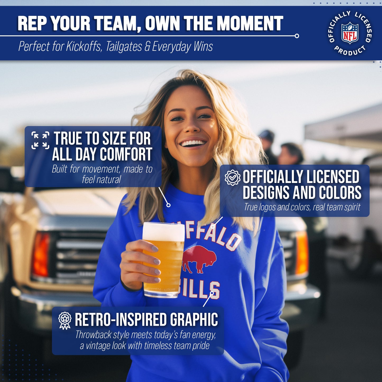 Buffalo Bills NFL Adult Unisex Retro Gameday Ultra Soft Fleece Crewneck Sweatshirt - Royal