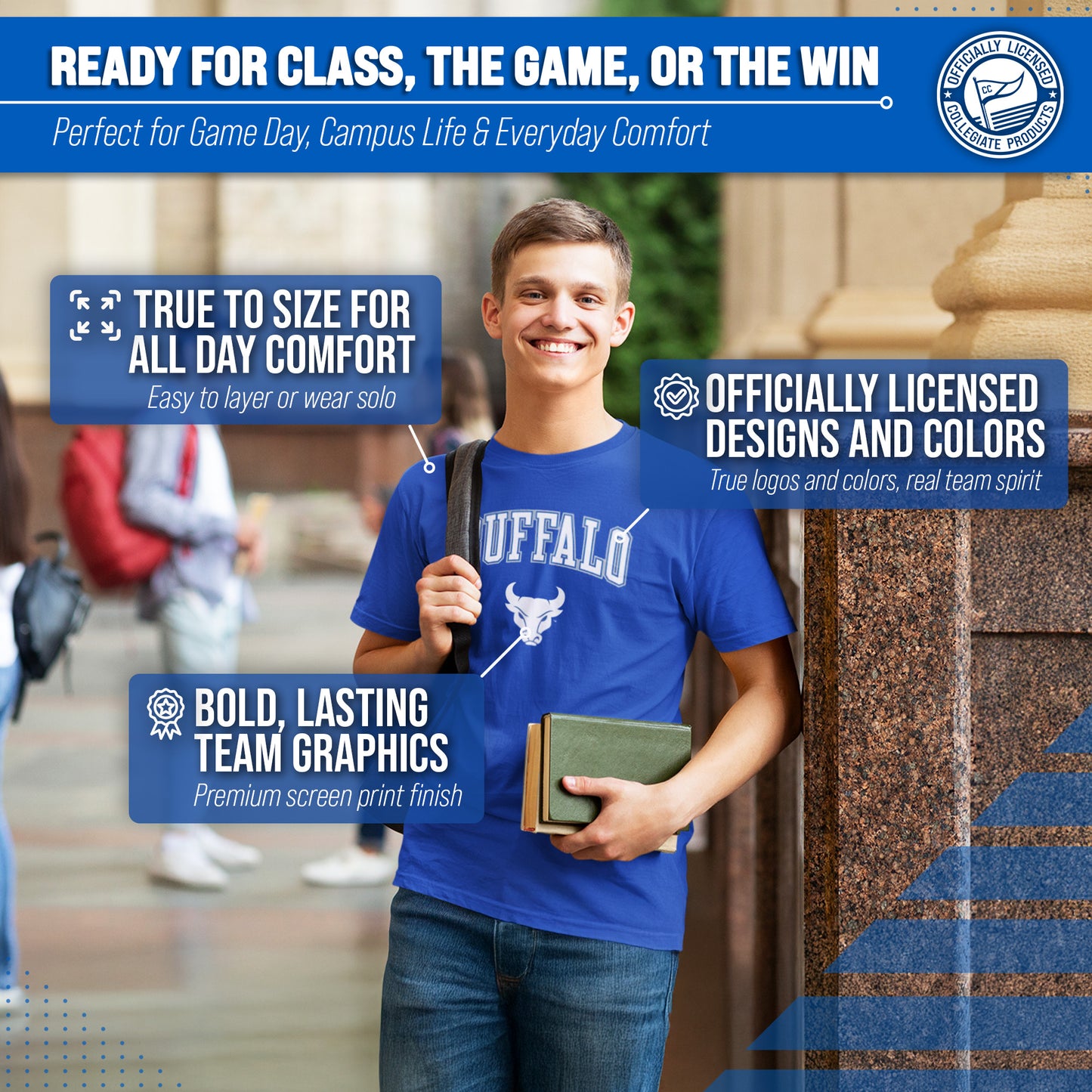 Buffalo Bulls NCAA Adult Gameday Cotton T-Shirt - Royal